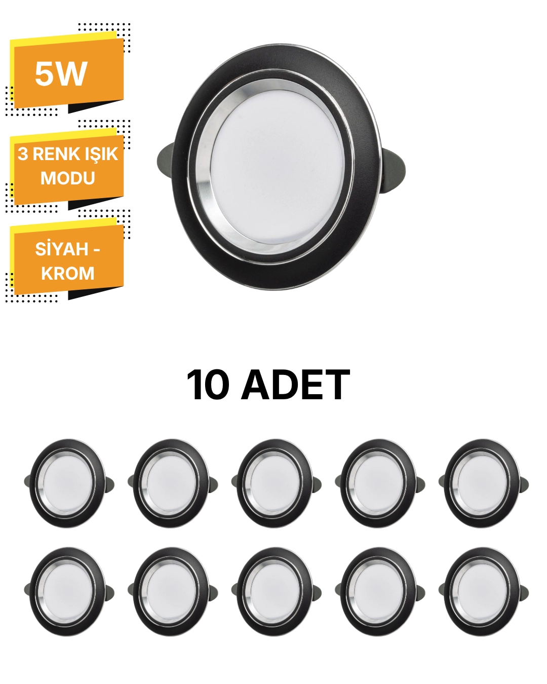  K2 KDL110 Siyah-Krom Kasa Üç Fonksiyonlu Spot 5W -10’lu Paket