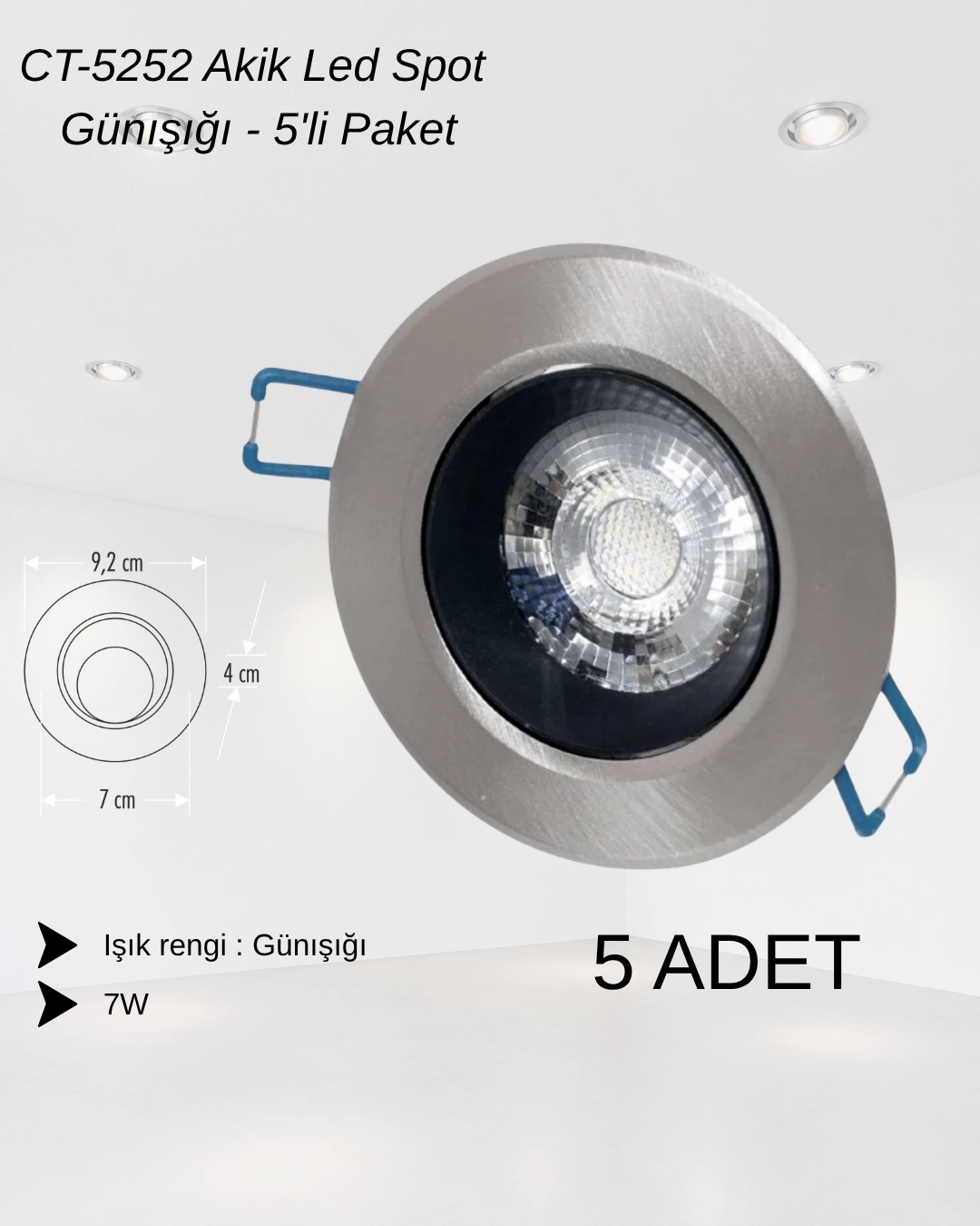 Cata CT-5252 Akik Led Spot 7W Günışığı - 5’li Paket 