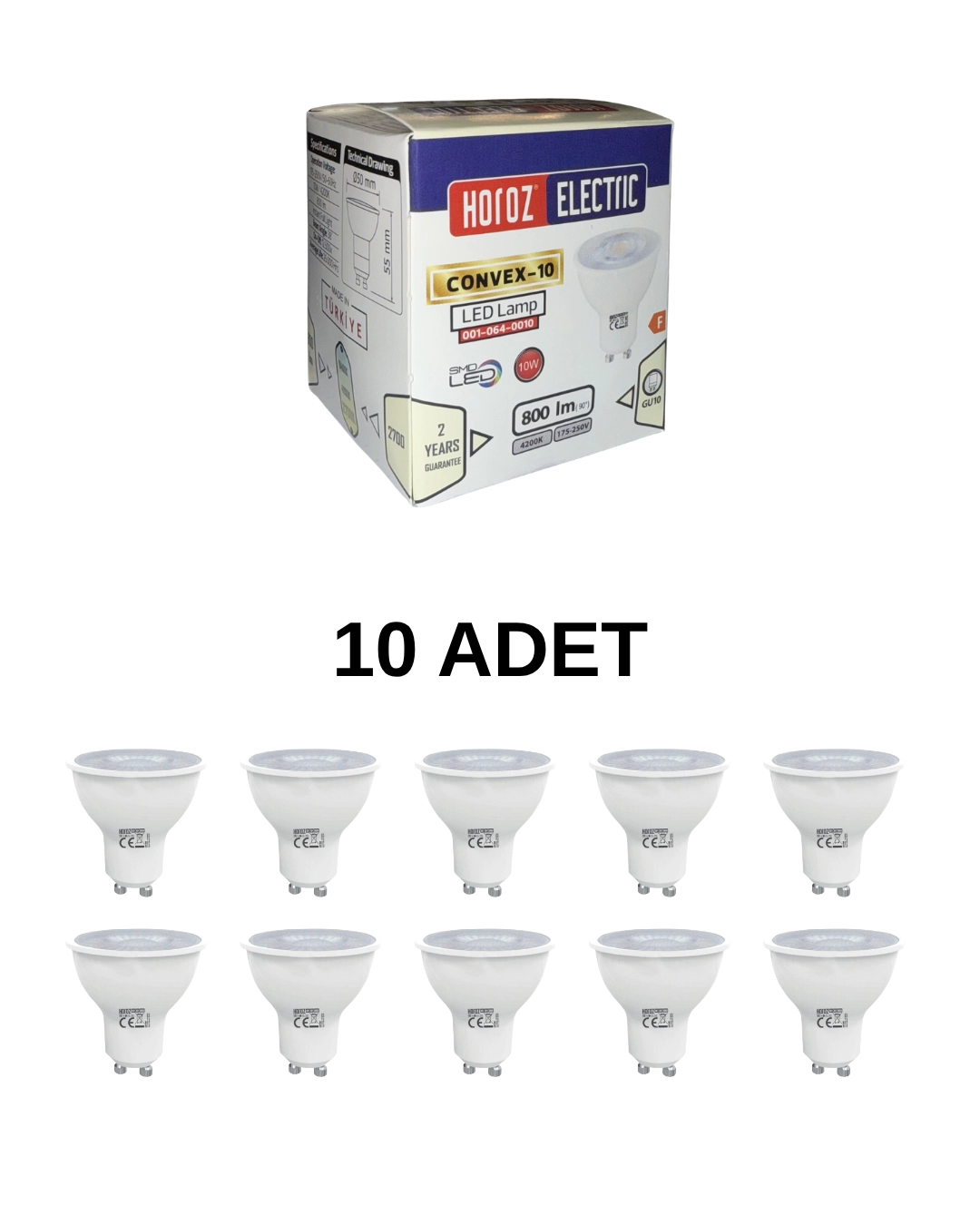 Horoz 001-064-0010 Led Ampul 10W 4200K GU10 Duy - 10’lu Paket