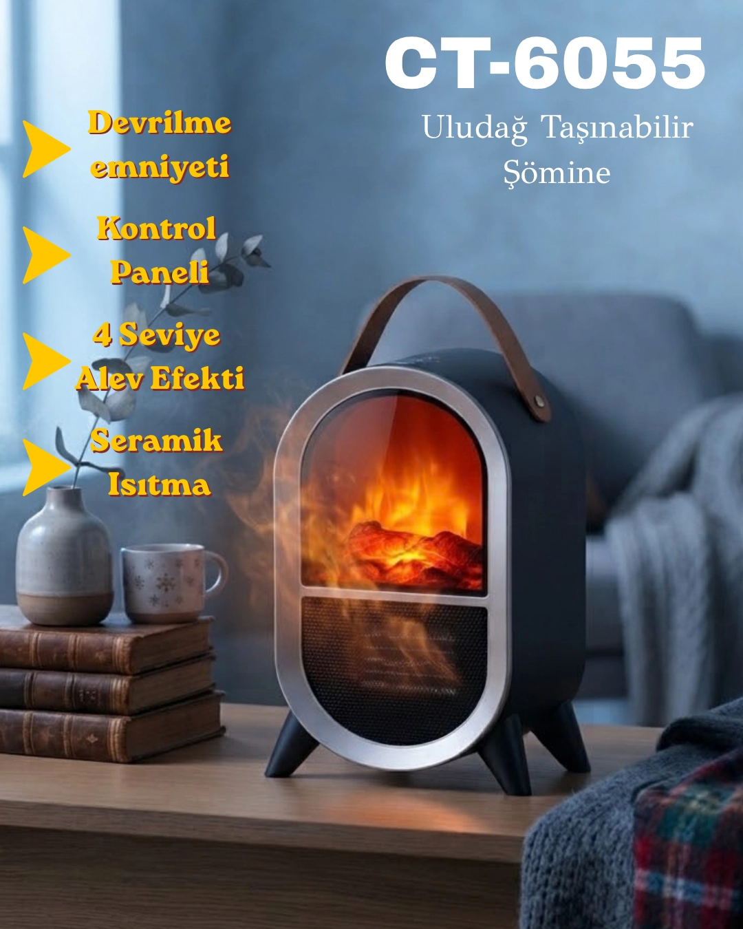 Cata CT-6055 Uludağ Taşınabilir Şömine 