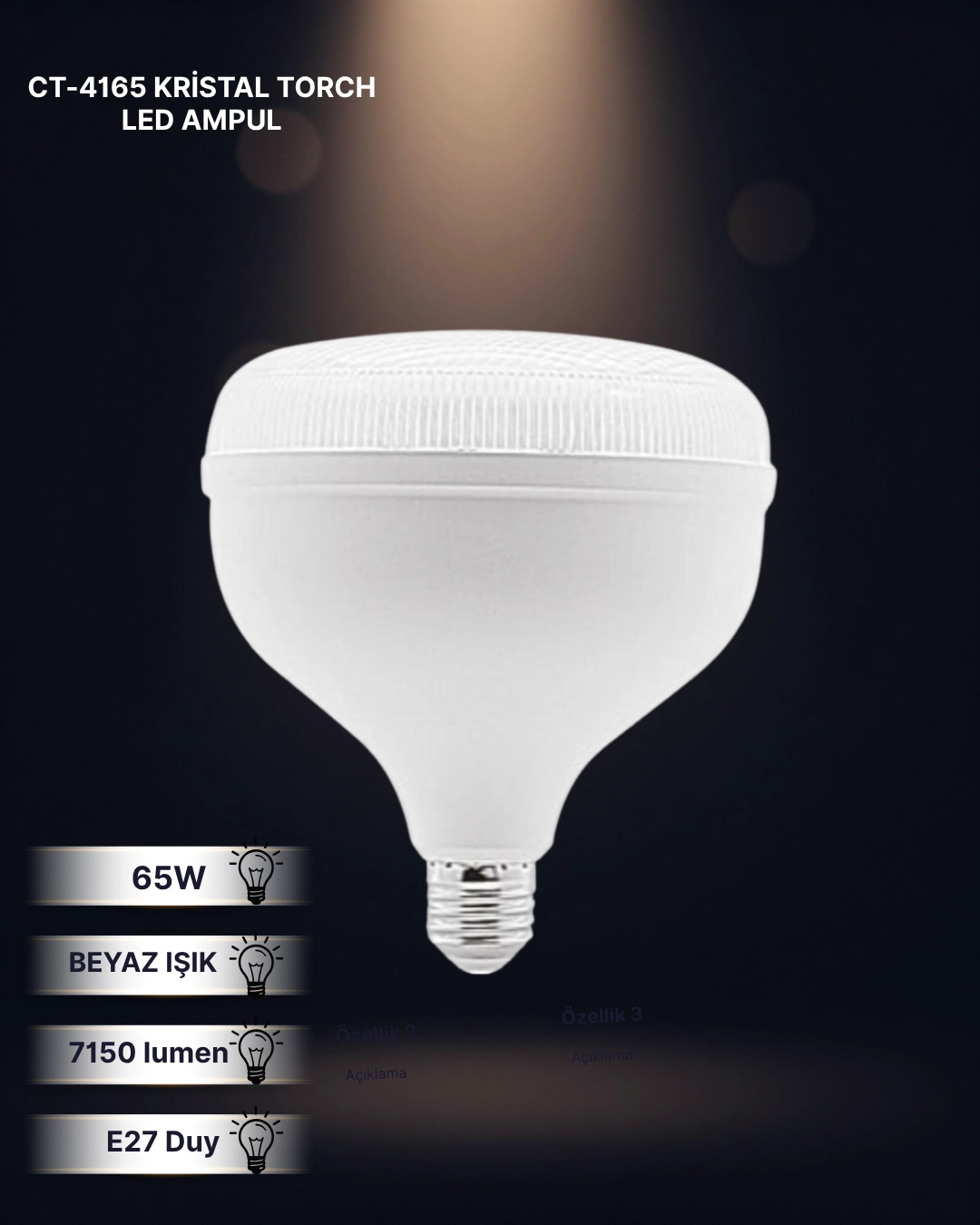 Cata CT-4165 Kristal Torch Led Ampul 65W Beyaz Işık