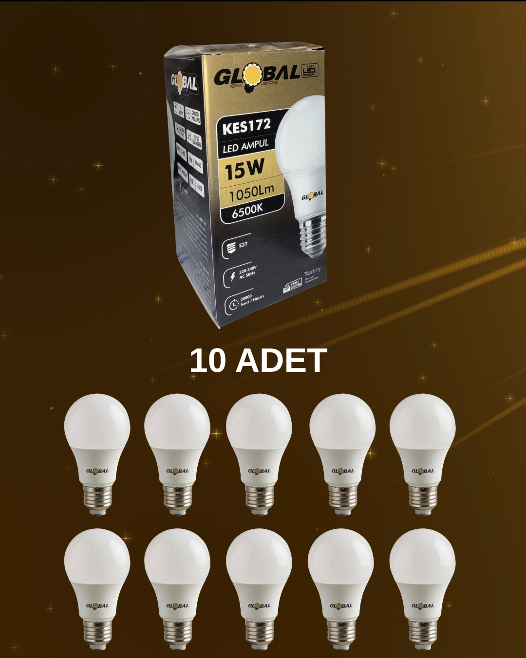 Global KES172 Led Ampul 15W Beyaz Işık - 10’lu Paket 