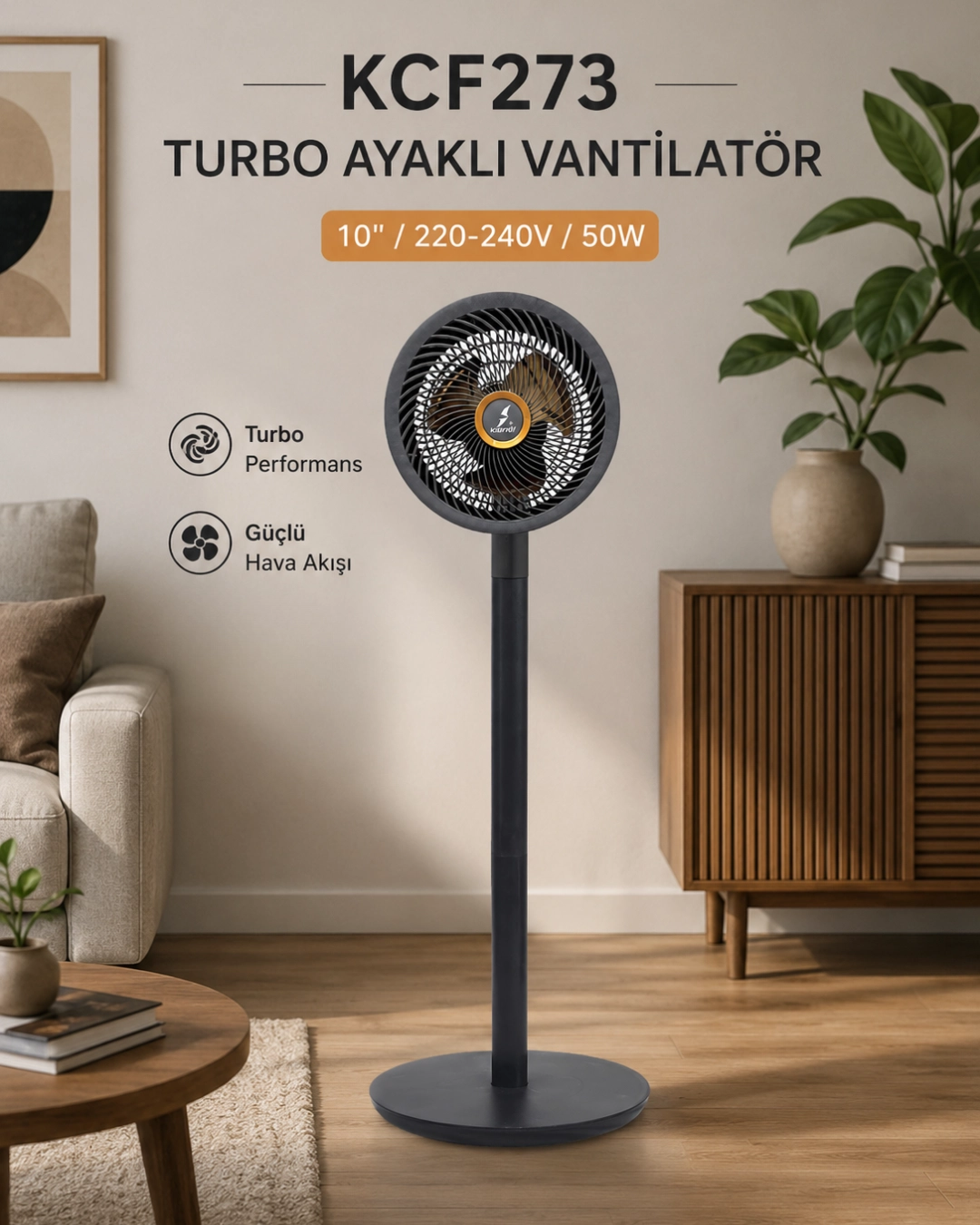 K2 KCF273 Turbo Ayaklı Vantilatör 50W 10’’
