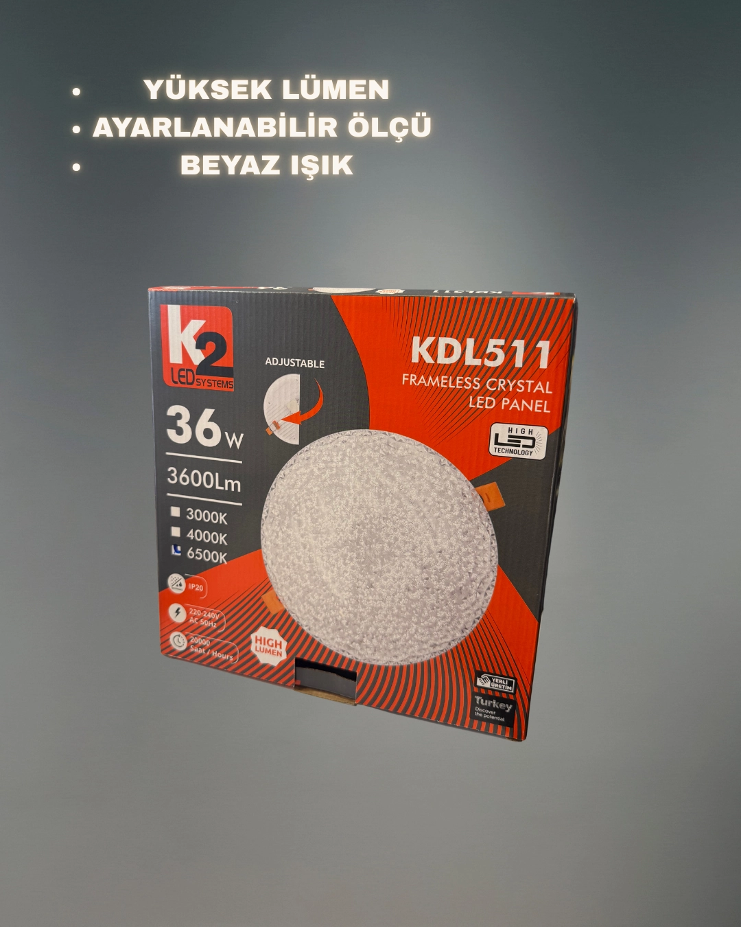 K2 KDL511 Ayarlanabilir Kristal Sıva Altı Led Panel 36W Beyaz Işık 
