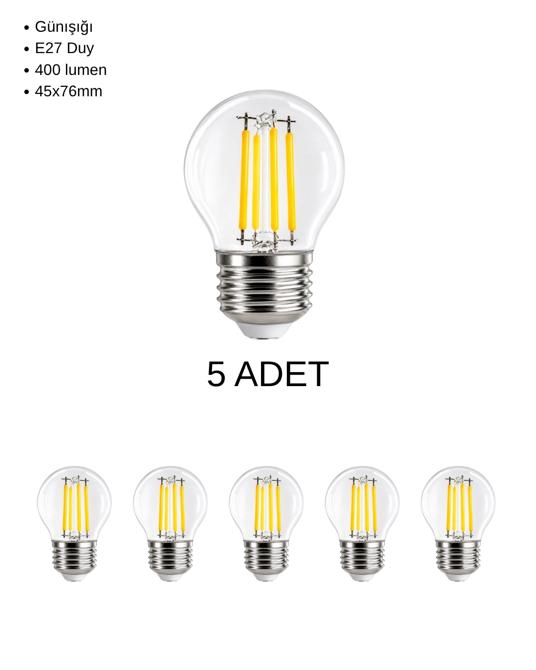 Cata CT-4288 Led G45 Filament Ampul 4W Günışığı - 5’li Paket 