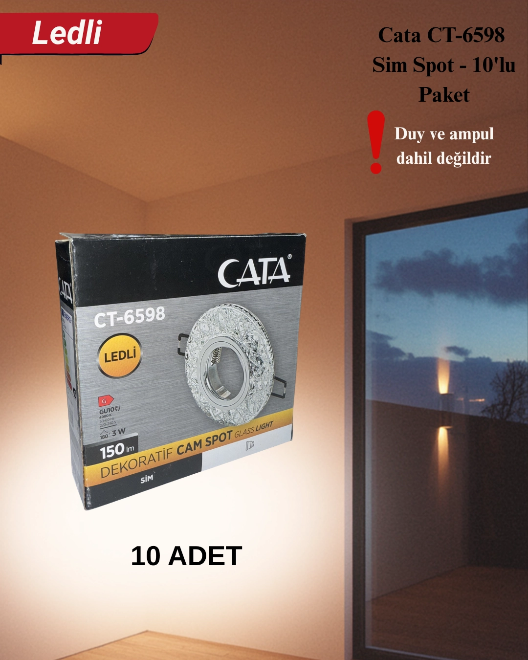 Cata CT-6598 Sim Dekoratif  Cam Spot Kasası - 10’lu Paket 