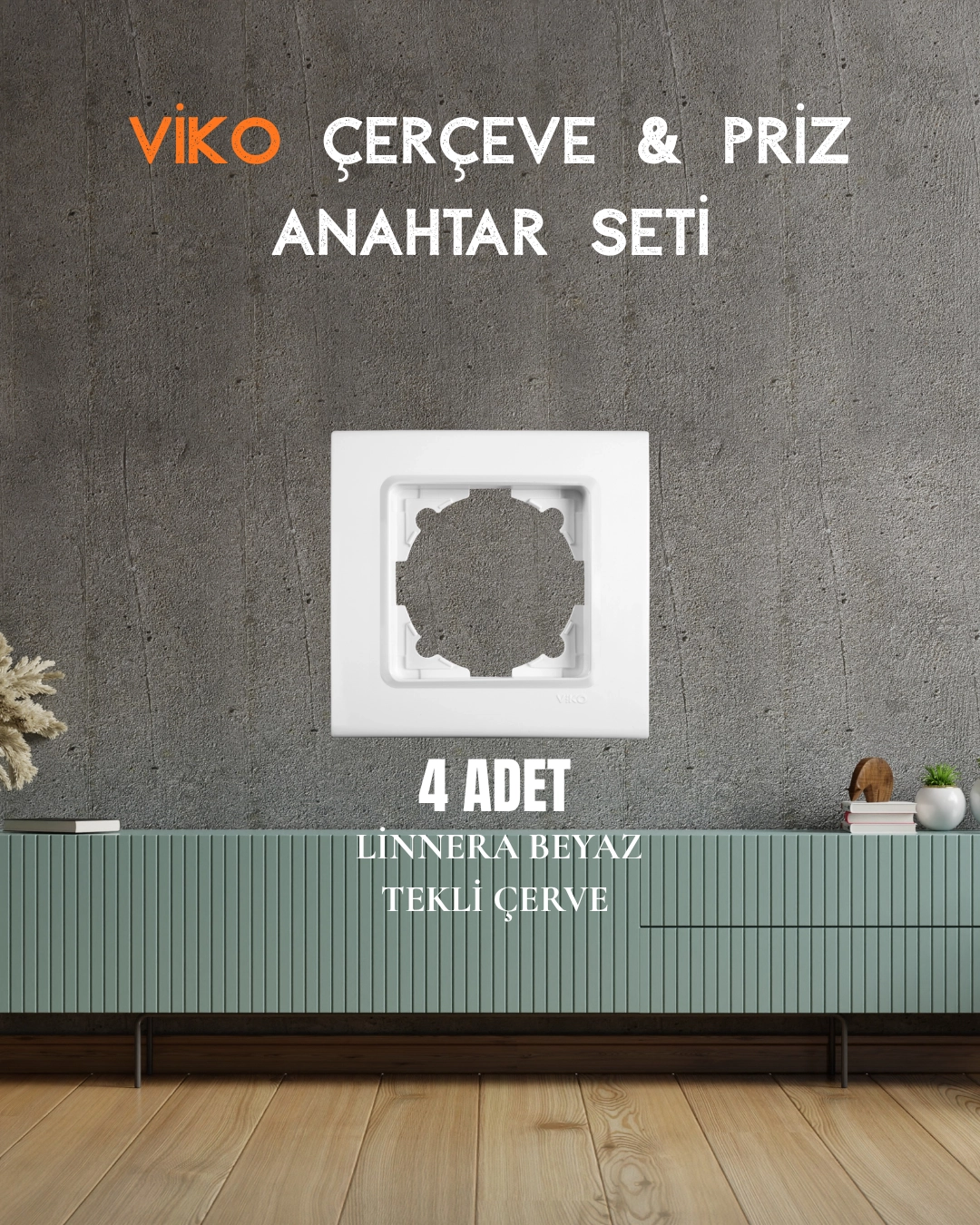 VİKO Linnera Beyaz Seti ( 4 Adet Tekli Çerçeve + 2 Adet Topraklı Priz + 2 Adet Anahtar )