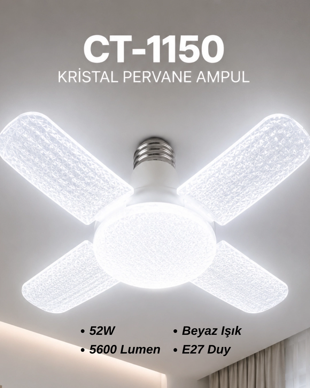 Cata CT-1150 Kristal Pervane Ampul 52W Beyaz Işık 