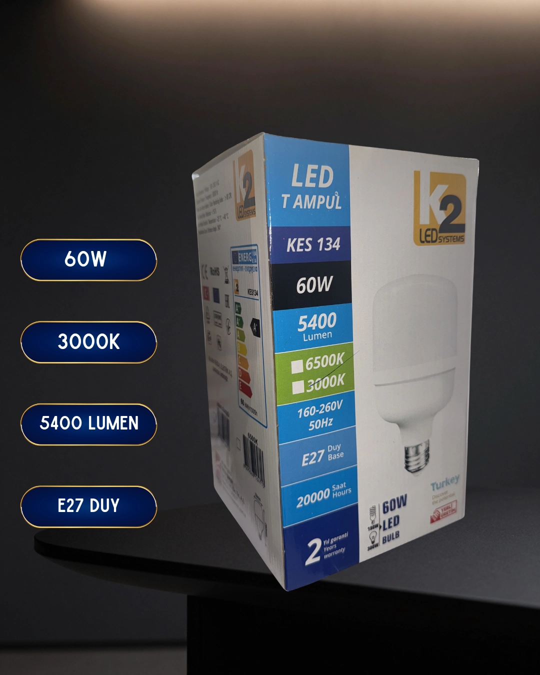 K2 KES134 Torch Led Ampul 60W Günışığı