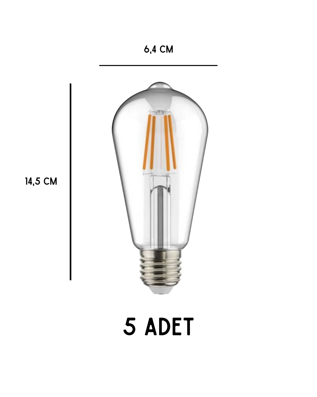 K2 KES505 Led Filament Ampul 6W E27 Duy Günışığı - 5’li Paket