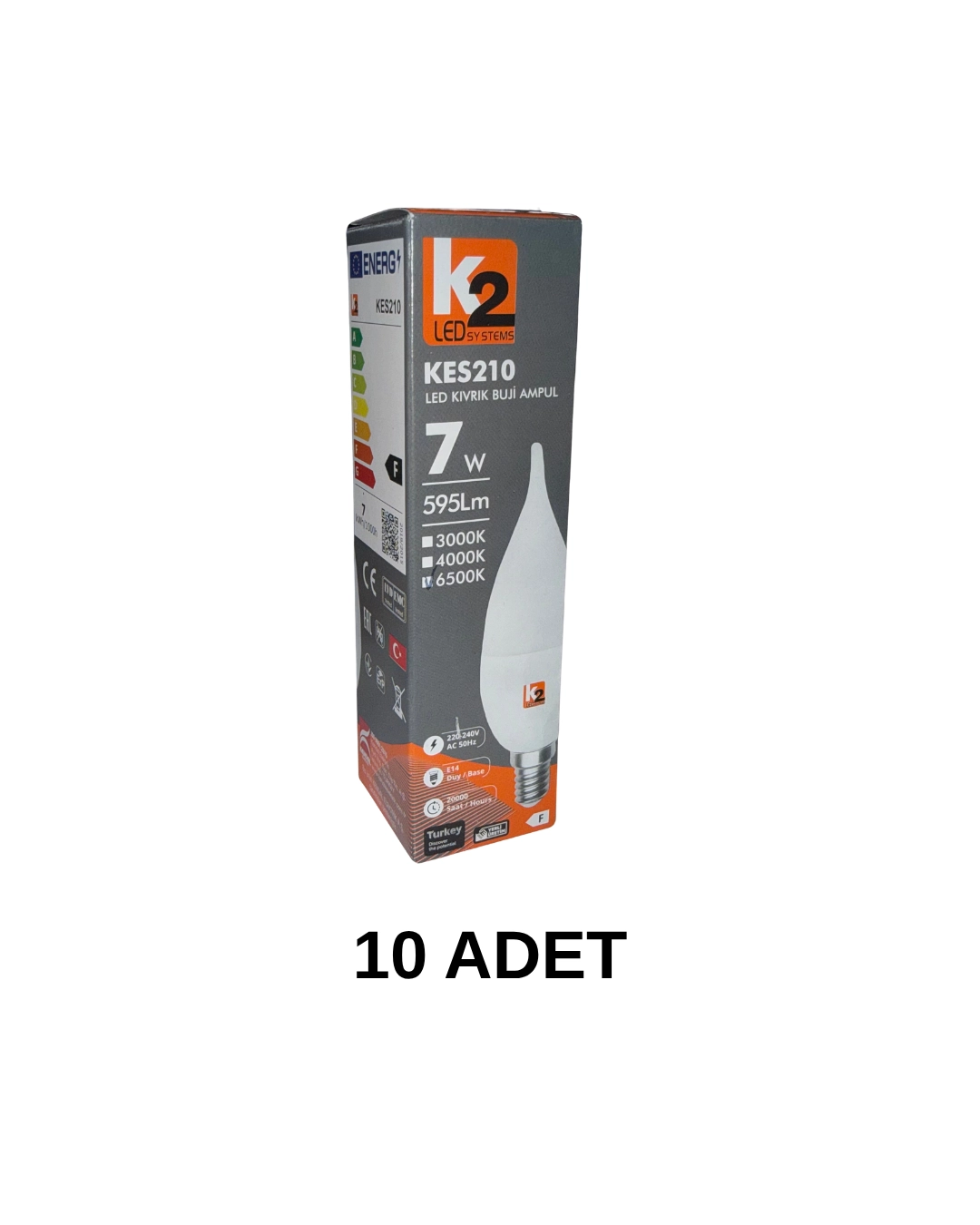 K2 KES210 Led Kıvrık Buji Ampul Beyaz Işık E14 Duy - 10’lu Paket 