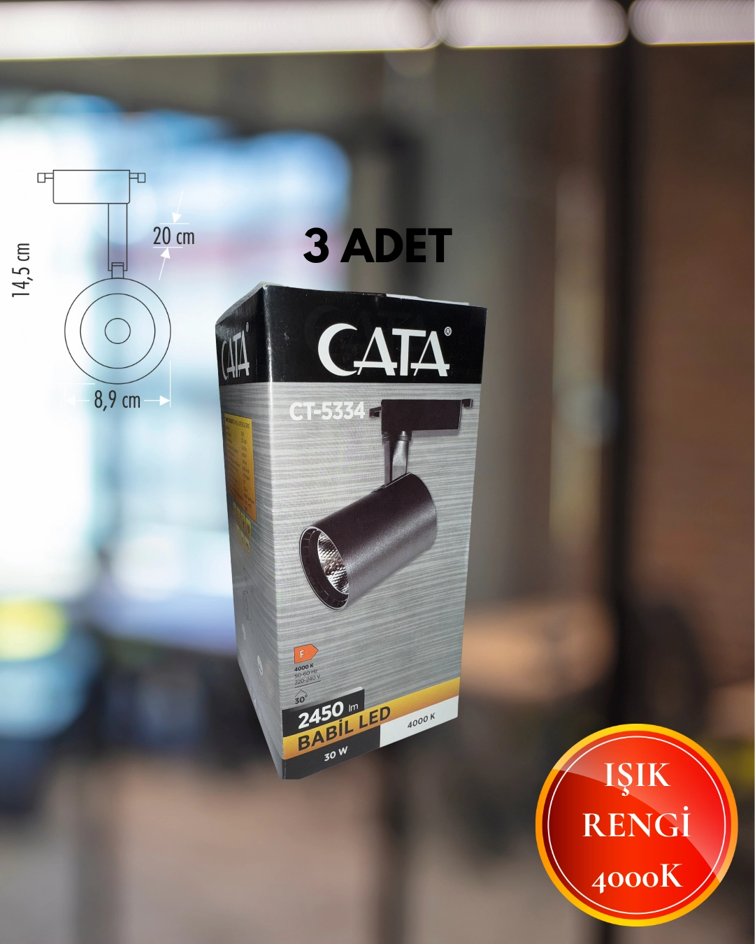 Cata Babil Ray Spot Set | 3 Adet CT-5334 Siyah Kasa 4000K Spot + 1 adet CT-9720 Ray