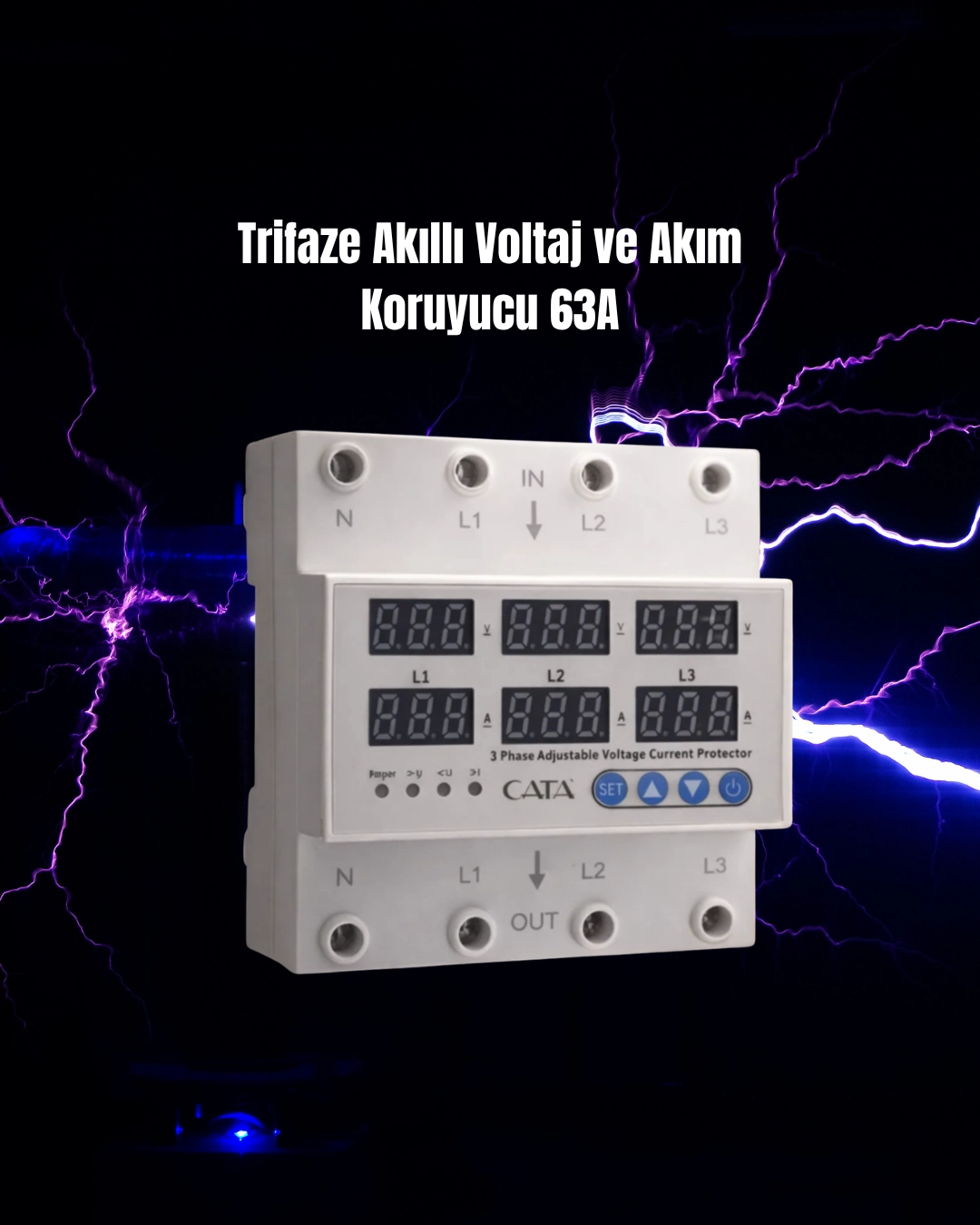 Cata CT-9199 Trifaze Akıllı Voltaj ve Akım Koruyucu 63A