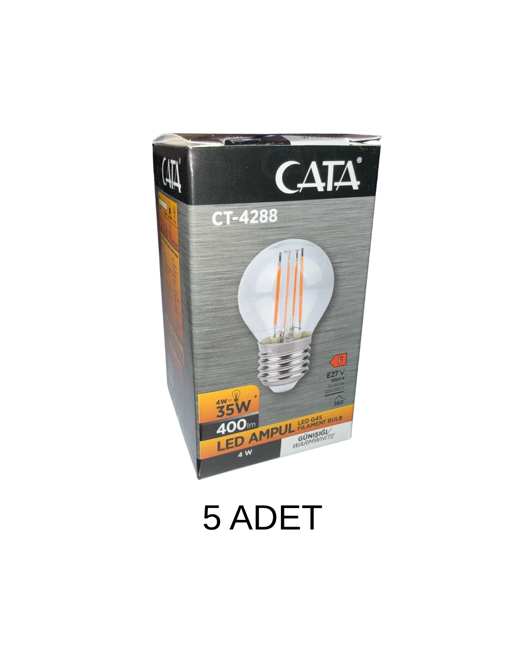 Cata CT-4288 Led G45 Filament Ampul 4W Günışığı - 5’li Paket 