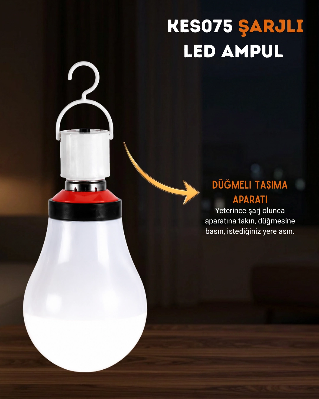 K2 KES075 Şarjlı Led Ampul 9W Beyaz Işık 
