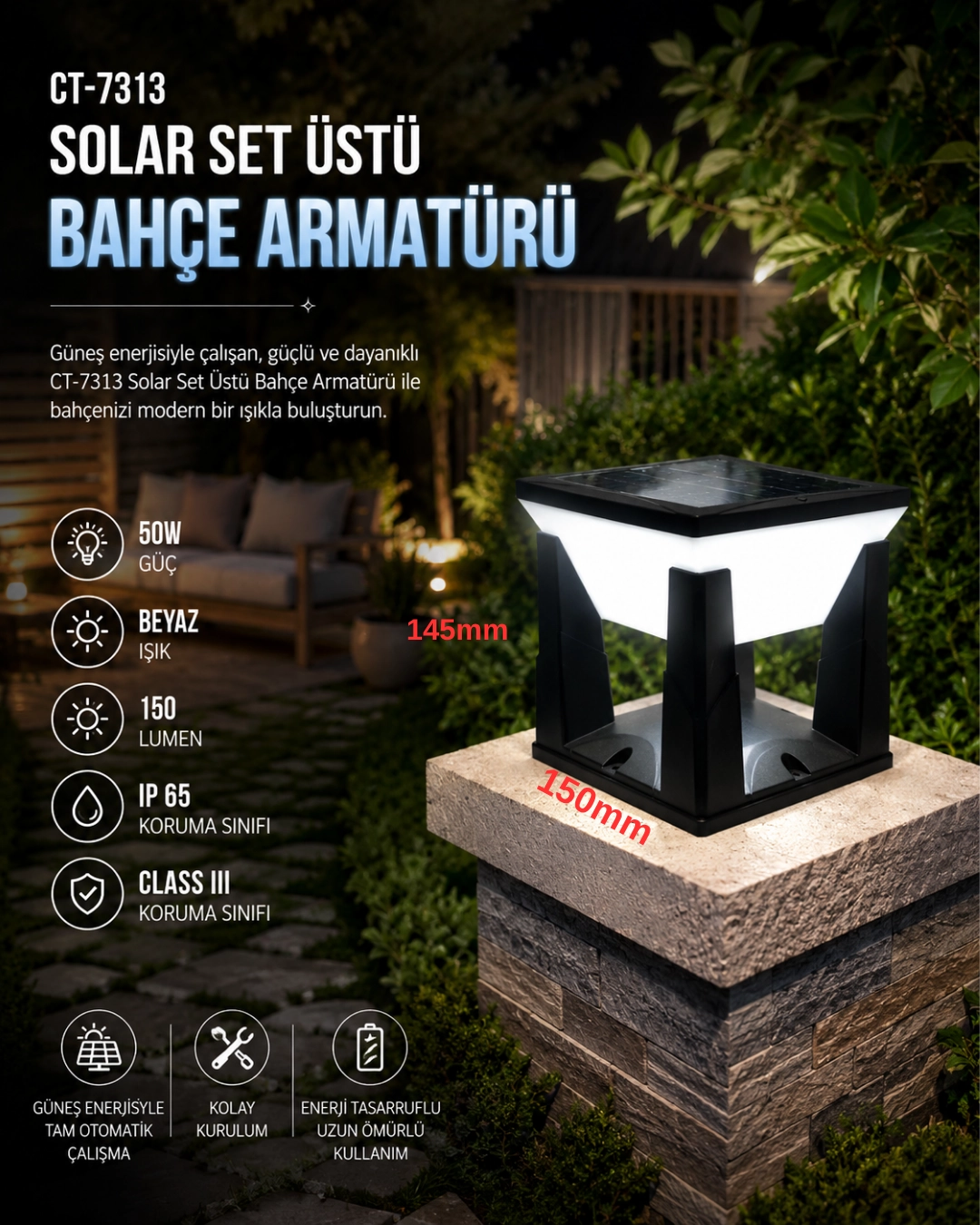 Cata CT-7313 Nepal Solar Set Üstü 50W Beyaz Işık 