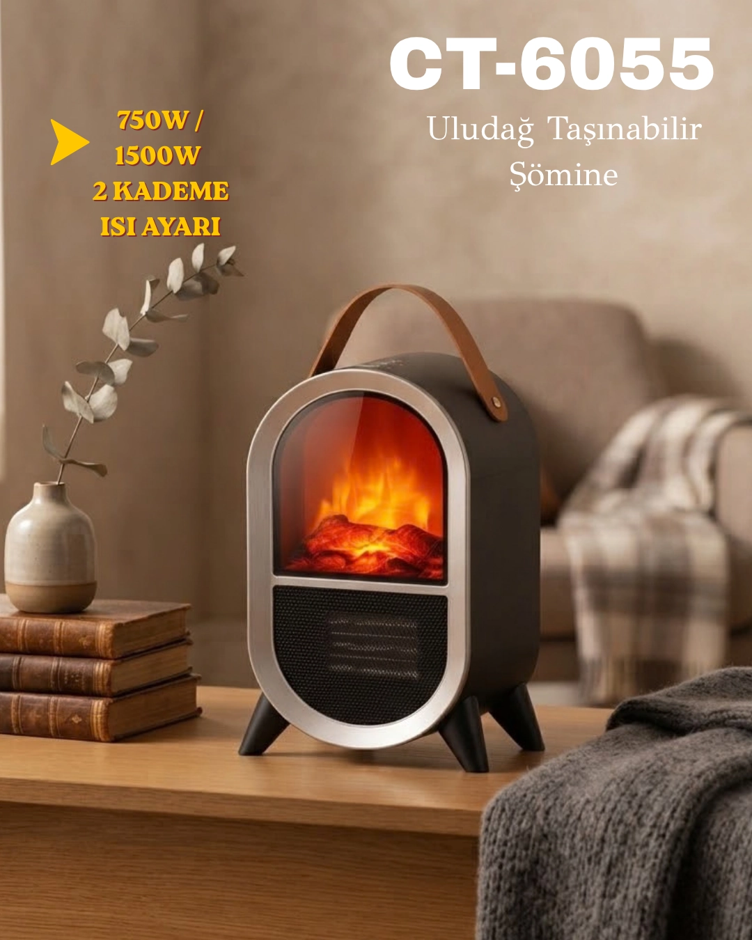 Cata CT-6055 Uludağ Taşınabilir Şömine 