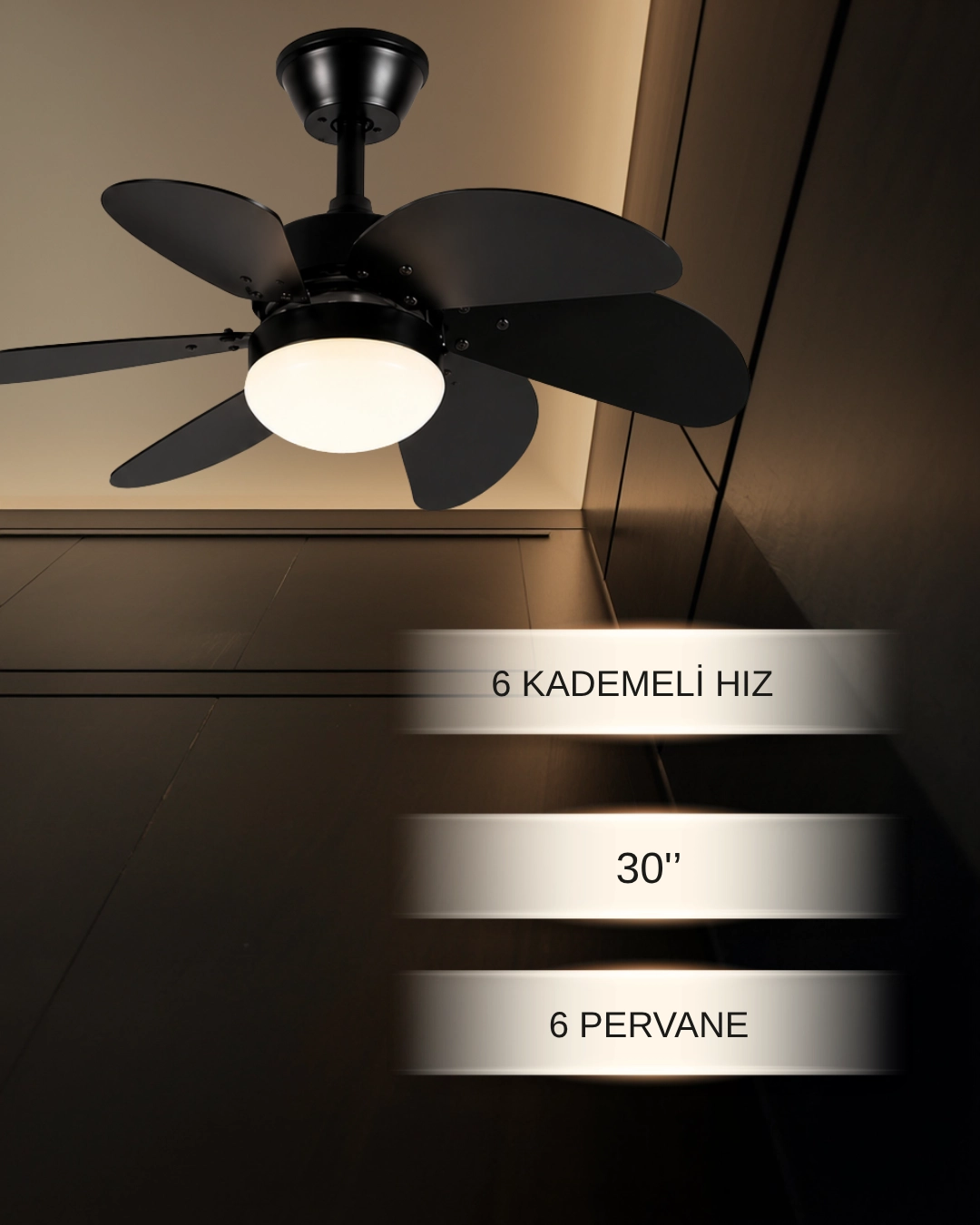 Vanti KCF279K Avizeli Vantilatör Siyah Ahşap 60W Kumandalı 