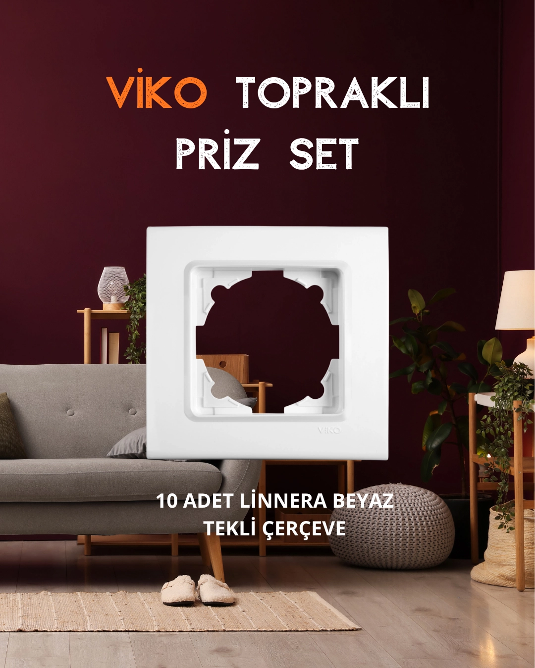 Viko Linnera Beyaz Priz Set ( 10 Adet Topraklı Priz + 10 Adet Tekli Çerçeve)