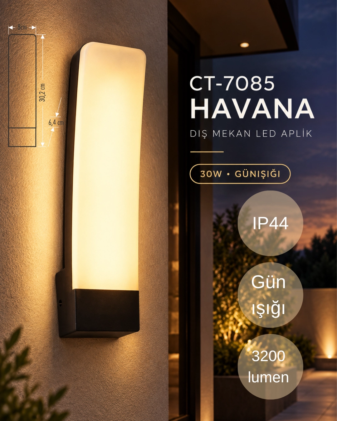 Cata CT-7085 Havana Led Aplik 30W Günışığı 