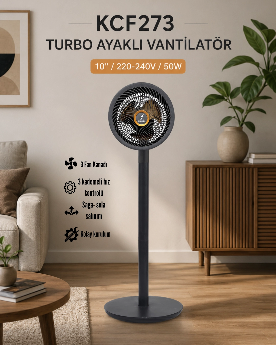 K2 KCF273 Turbo Ayaklı Vantilatör 50W 10’’