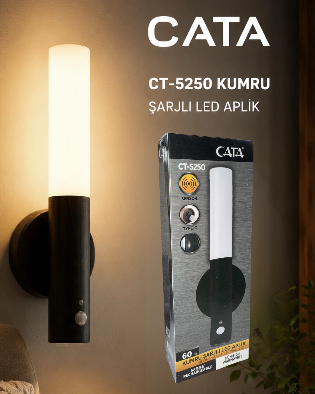 Cata CT-5250 Kumru Şarjlı Led Aplik Günışığı - Siyah Kasa