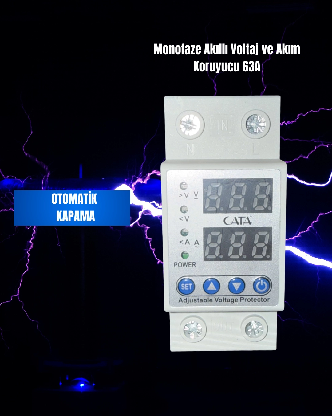Cata CT-9198 Monofaze Akıllı Voltaj ve Akım Koruyucu 63A