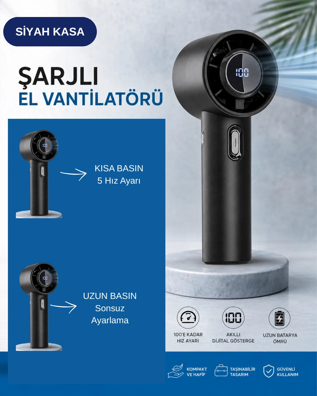 Vanti KCF750 Şarjlı El Vantilatörü Siyah 