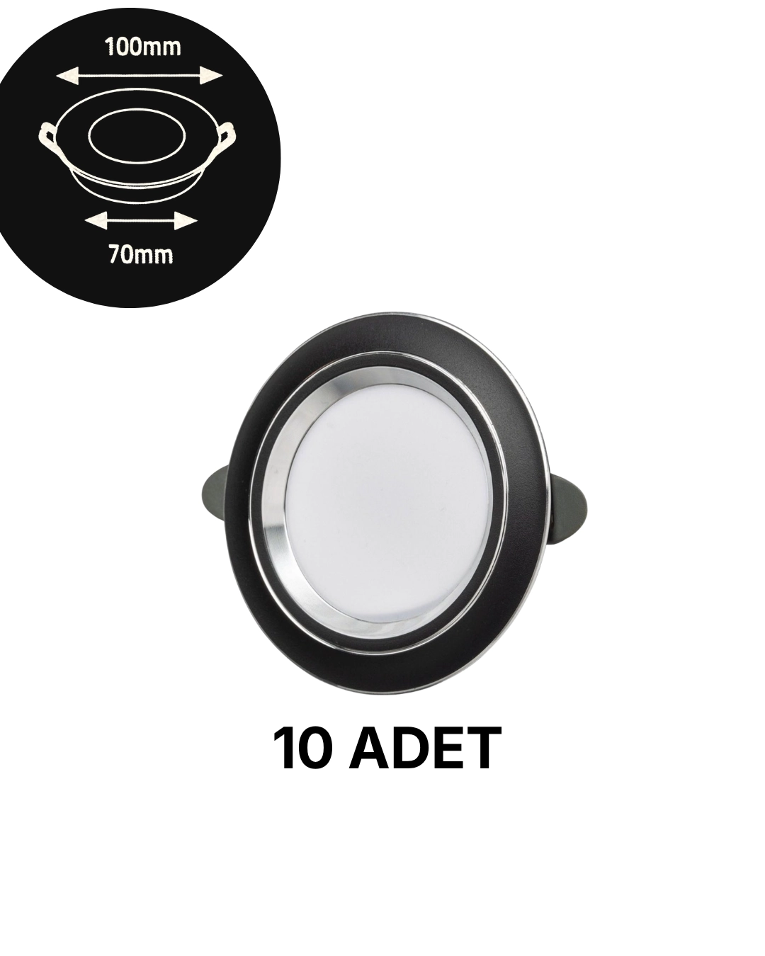  K2 KDL110 Siyah-Krom Kasa Üç Fonksiyonlu Spot 5W -10’lu Paket