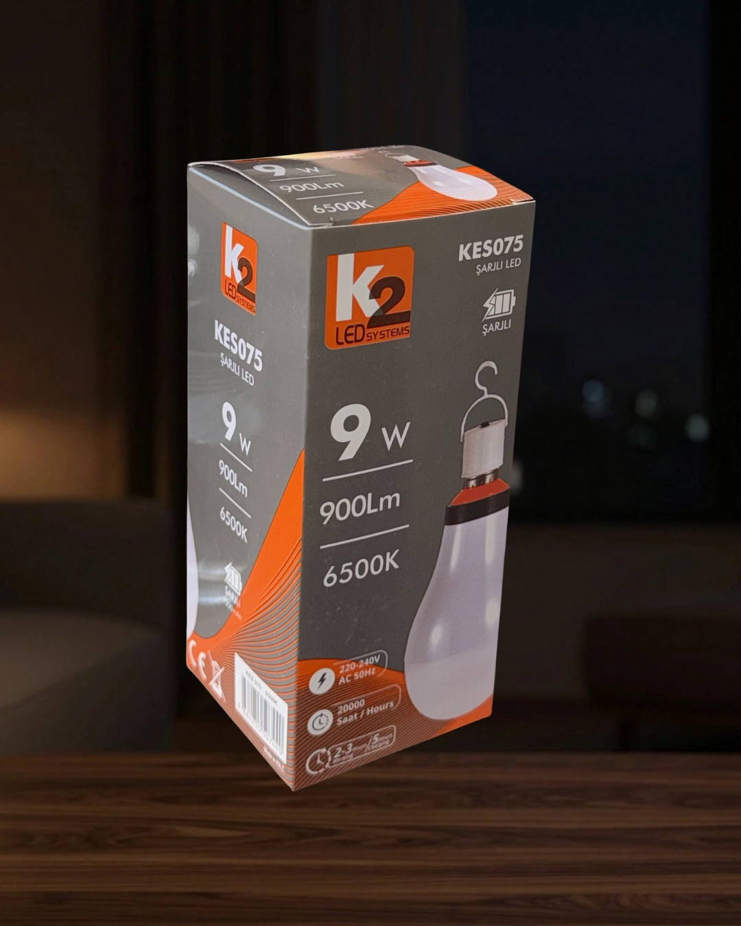 K2 KES075 Şarjlı Led Ampul 9W Beyaz Işık 