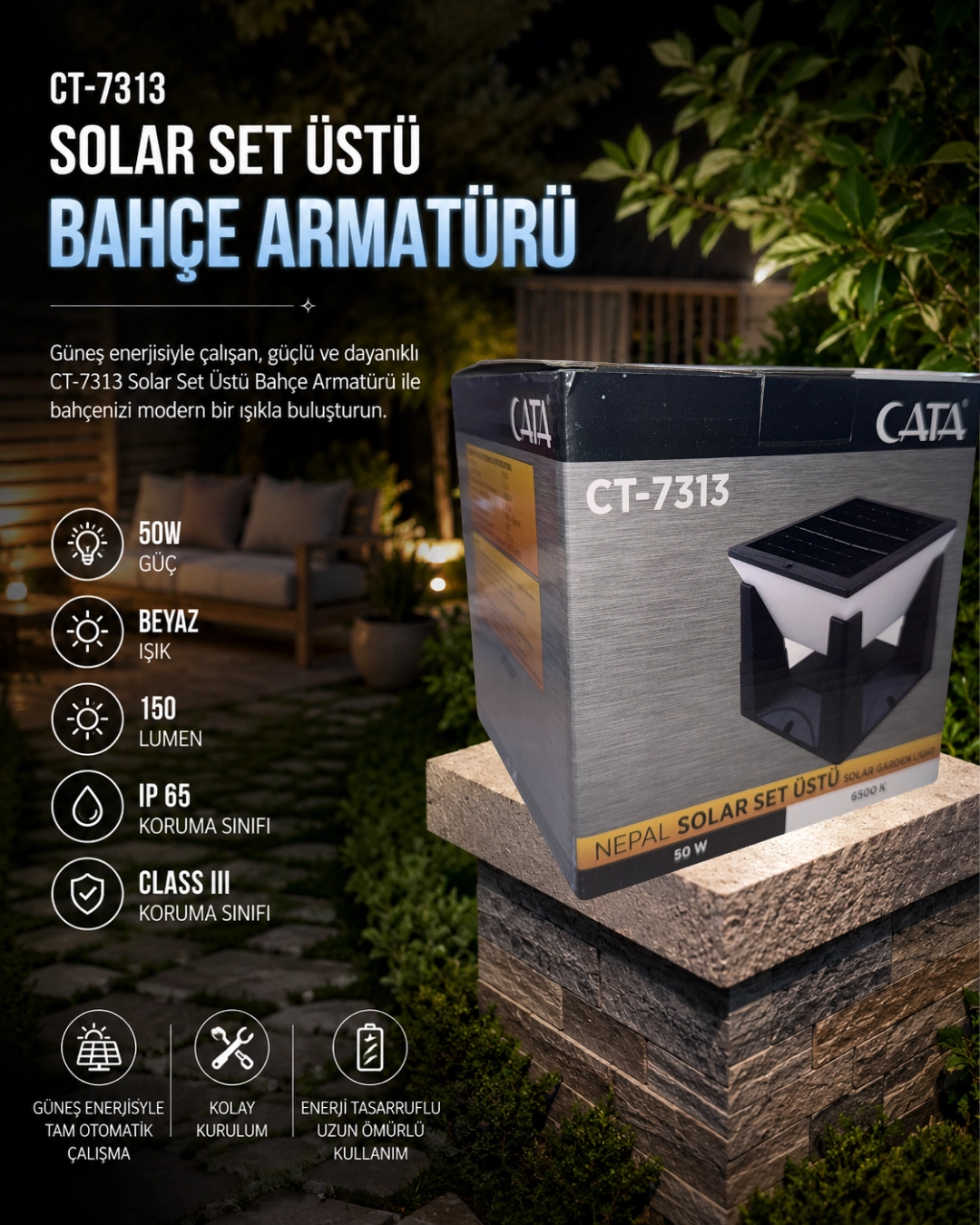 Cata CT-7313 Nepal Solar Set Üstü 50W Beyaz Işık 