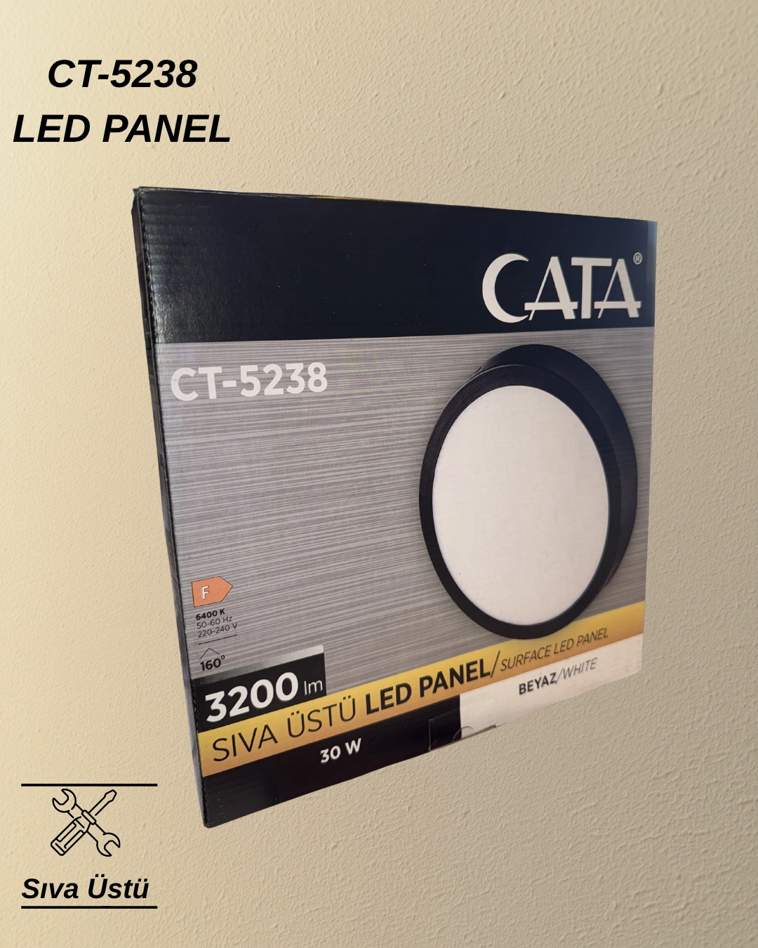 Cata CT-5238 Sıva Üstü Led Panel 30W Siyah Kasa Beyaz Işık