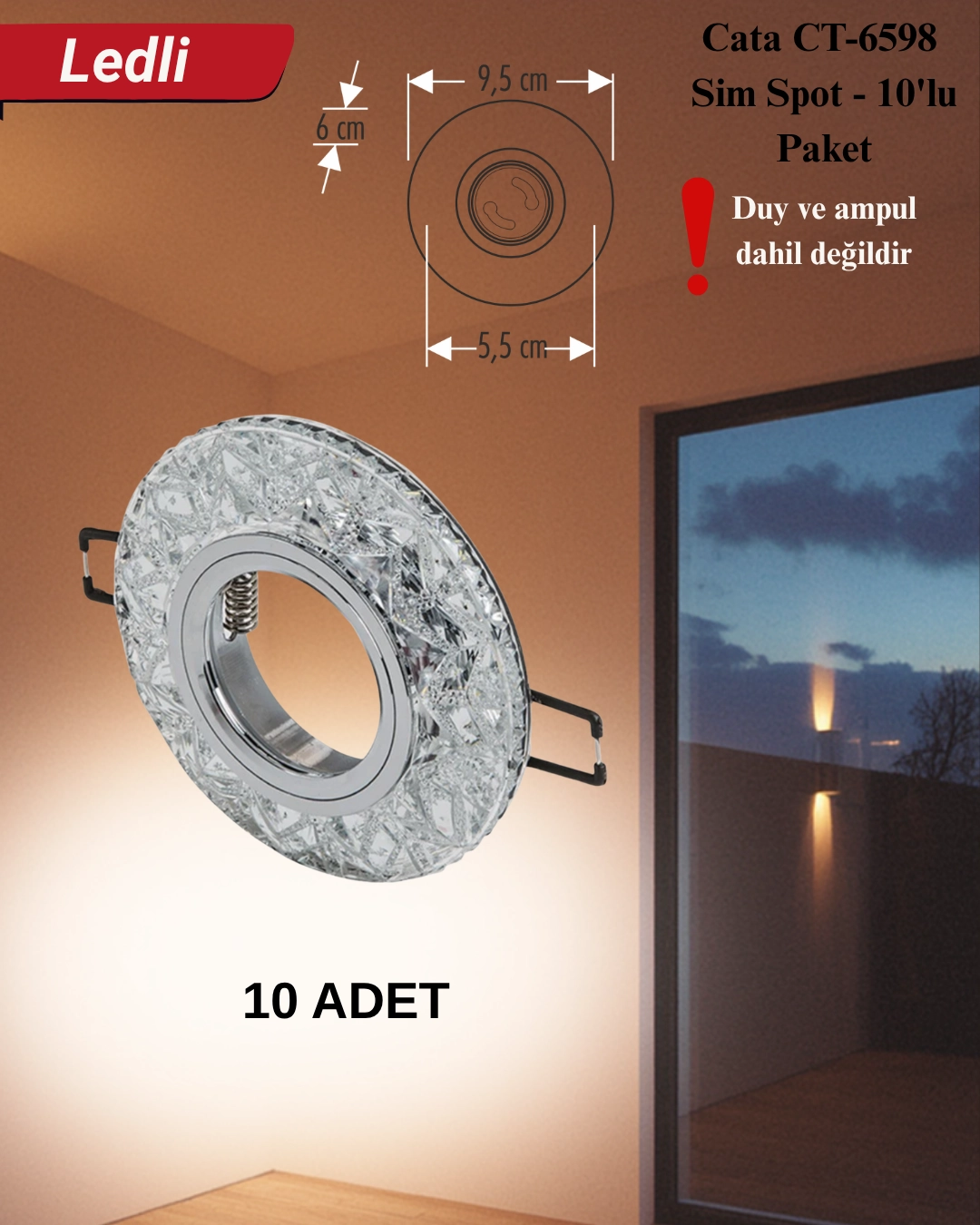 Cata CT-6598 Sim Dekoratif  Cam Spot Kasası - 10’lu Paket 