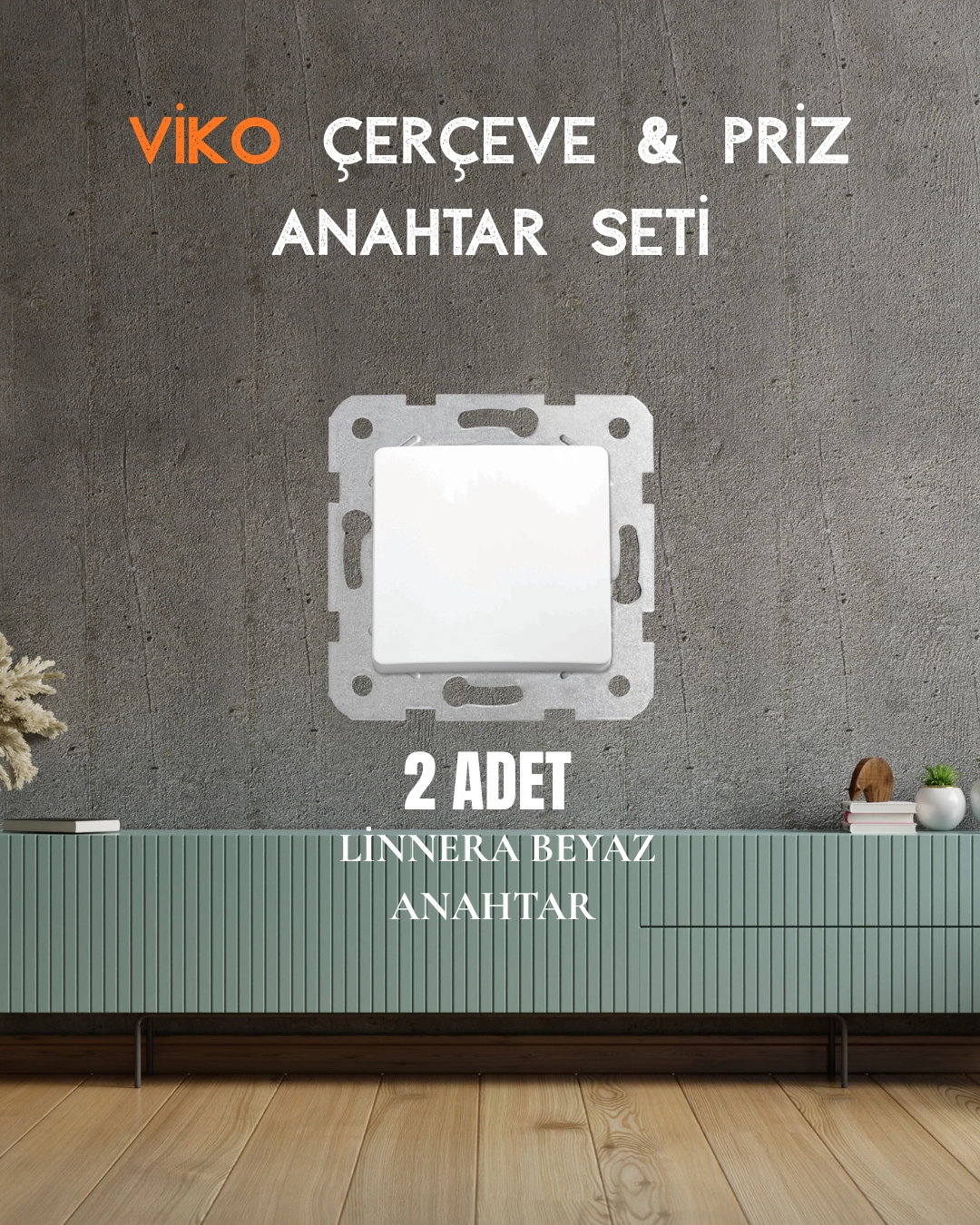 VİKO Linnera Beyaz Seti ( 4 Adet Tekli Çerçeve + 2 Adet Topraklı Priz + 2 Adet Anahtar )