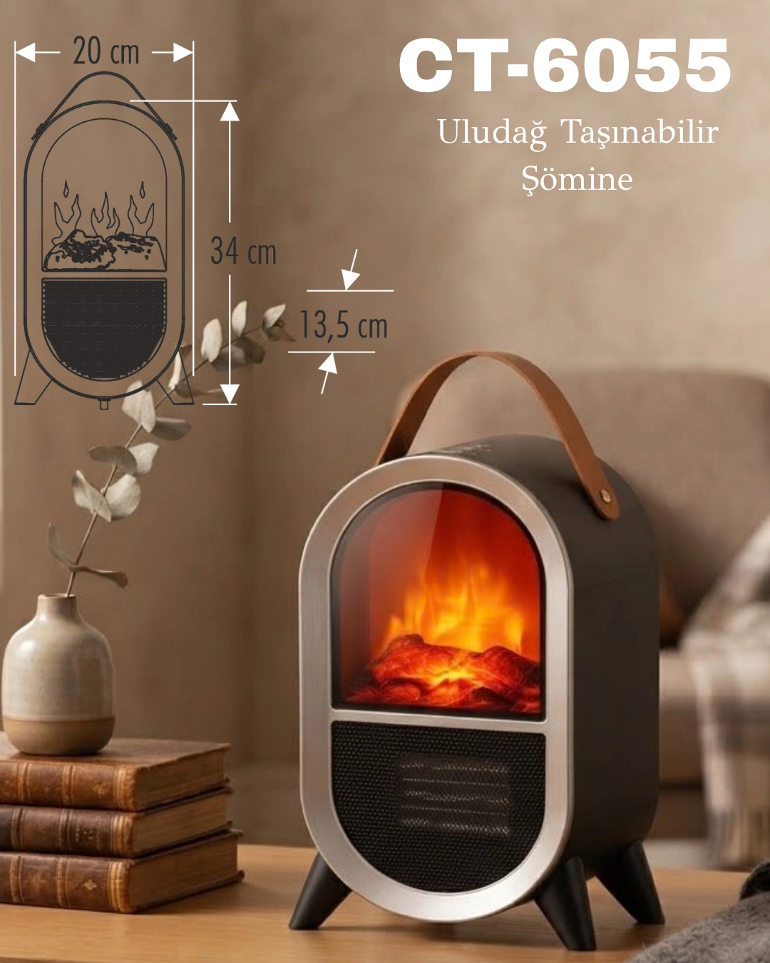 Cata CT-6055 Uludağ Taşınabilir Şömine 
