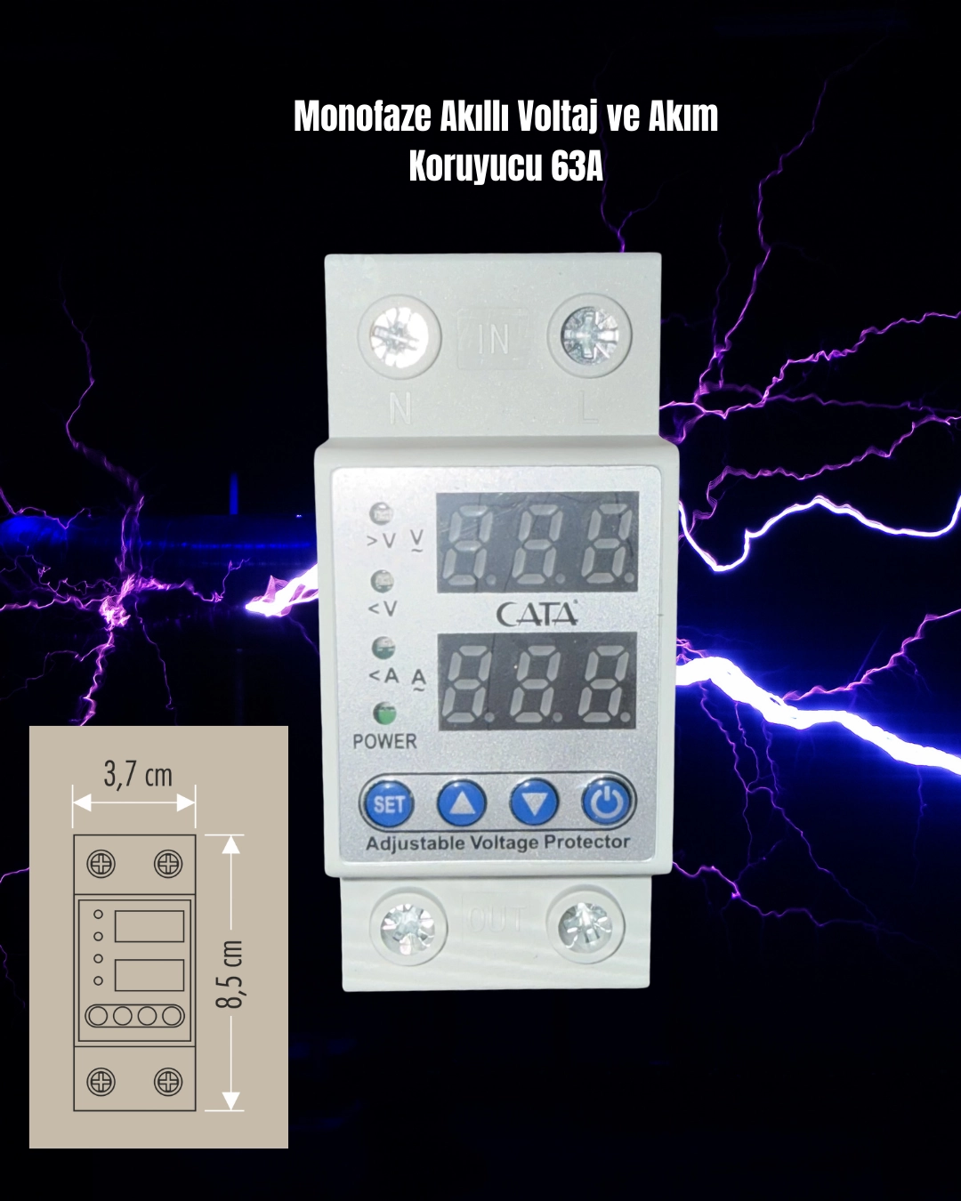 Cata CT-9198 Monofaze Akıllı Voltaj ve Akım Koruyucu 63A