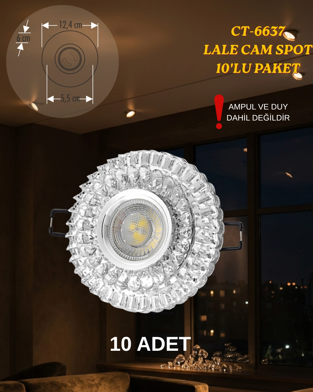 Cata CT-6637 Lale Dekoratif Cam Spot Kasası- 10’lu Paket 