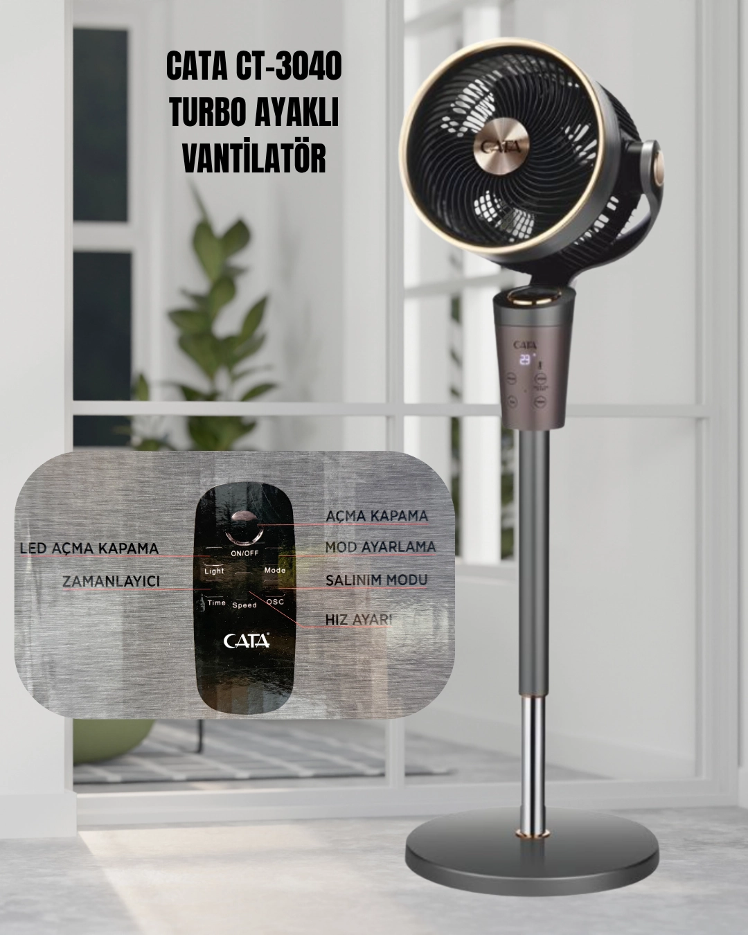 Cata CT-3040 Turbo Ayaklı Vantilatör 60W Kumandalı 