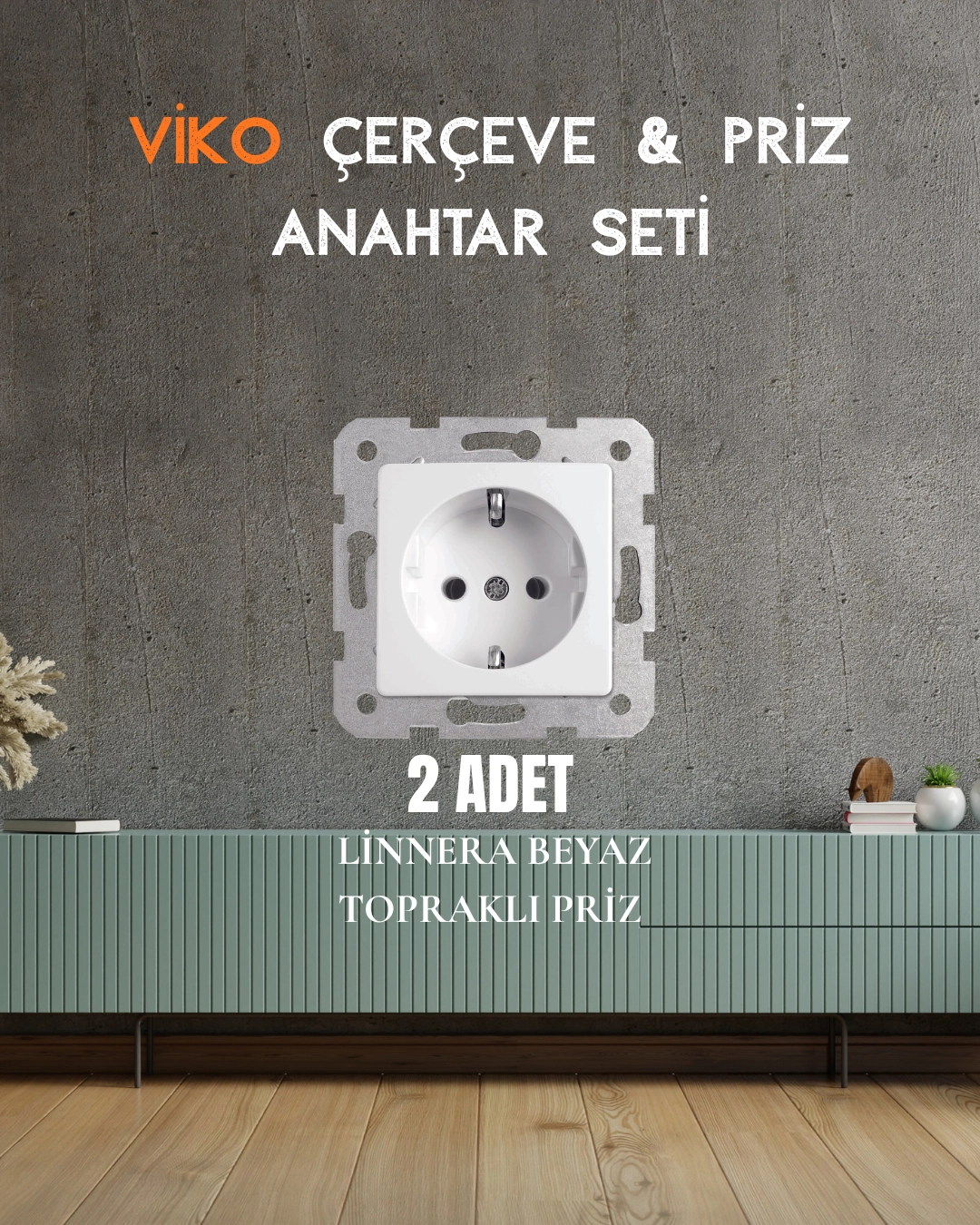VİKO Linnera Beyaz Seti ( 4 Adet Tekli Çerçeve + 2 Adet Topraklı Priz + 2 Adet Anahtar )