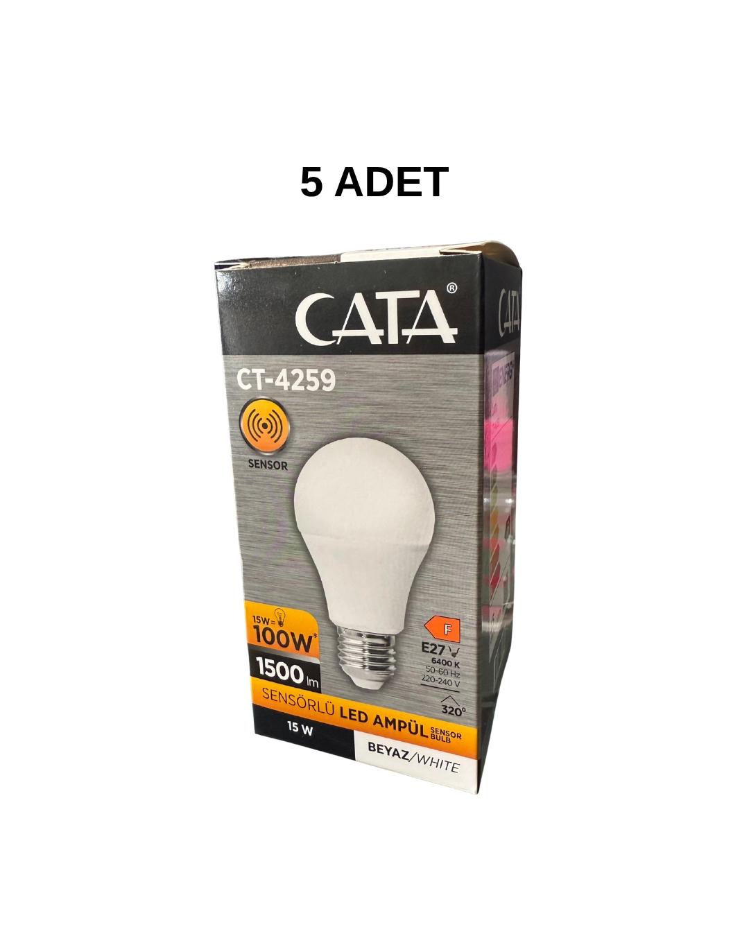 Cata CT-4259 Sensörlü Led Ampul 15W Beyaz Işık - 5’li Paket