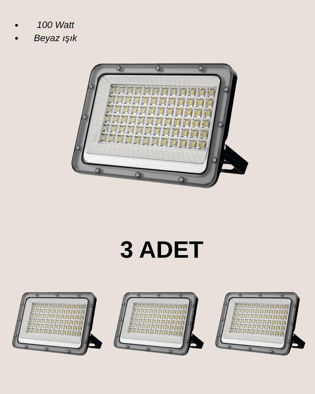 Cata CT-4659 Platinum 100W Led Projektör Beyaz Işık - 3’lü Paket