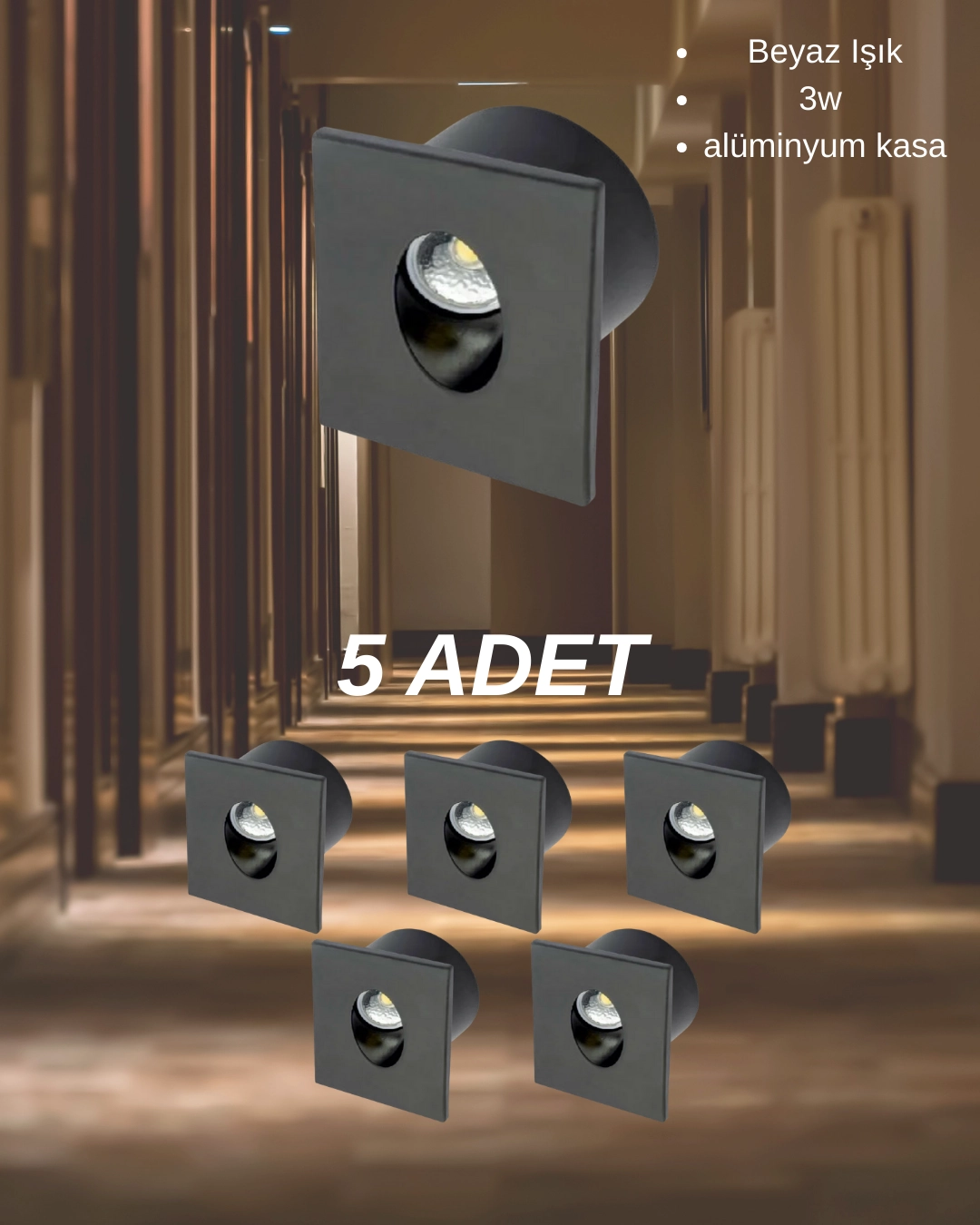 Cata CT-5179 Ledli Koridor Aydınlatması Siyah Kasa Beyaz Işık- 5’li Paket
