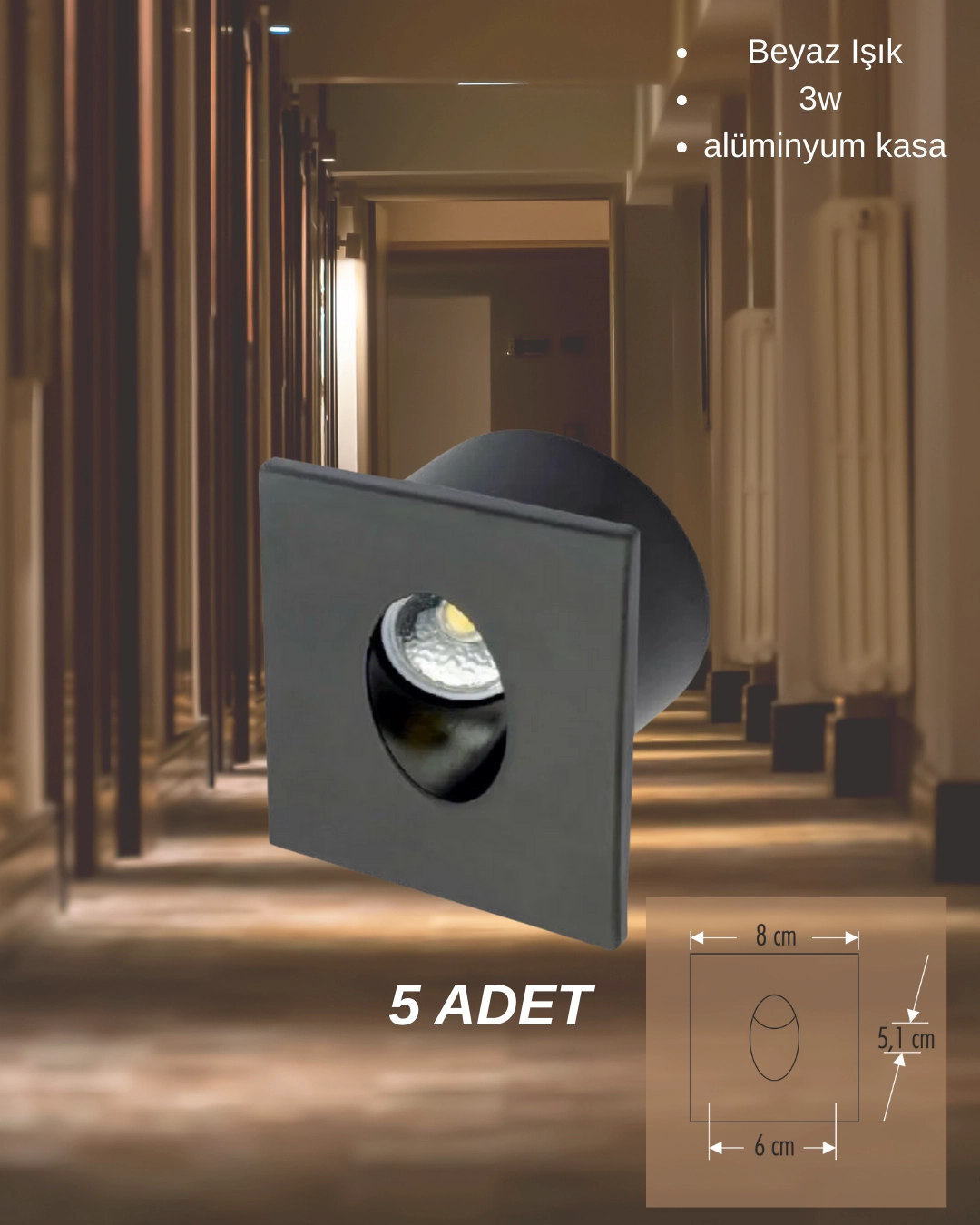 Cata CT-5179 Ledli Koridor Aydınlatması Siyah Kasa Beyaz Işık- 5’li Paket