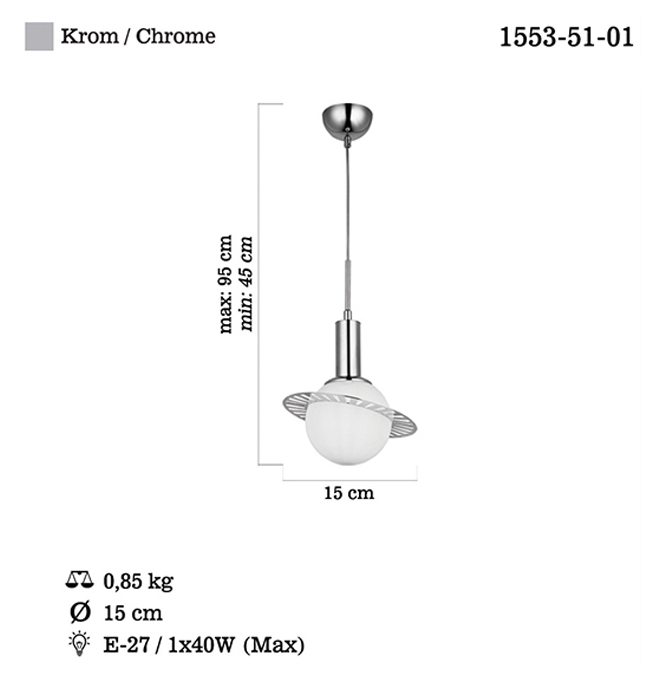 LUCEA 1553-51-01 GLOVIS Q15 KROM KCK TEKLI 1XE27