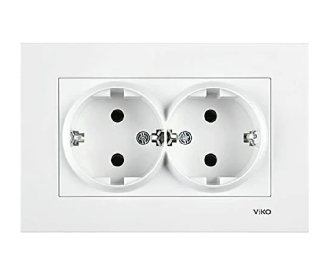 VİKO -90960056 Karre Beyaz İkili Topraklı Priz (Çerçeve Dahil)