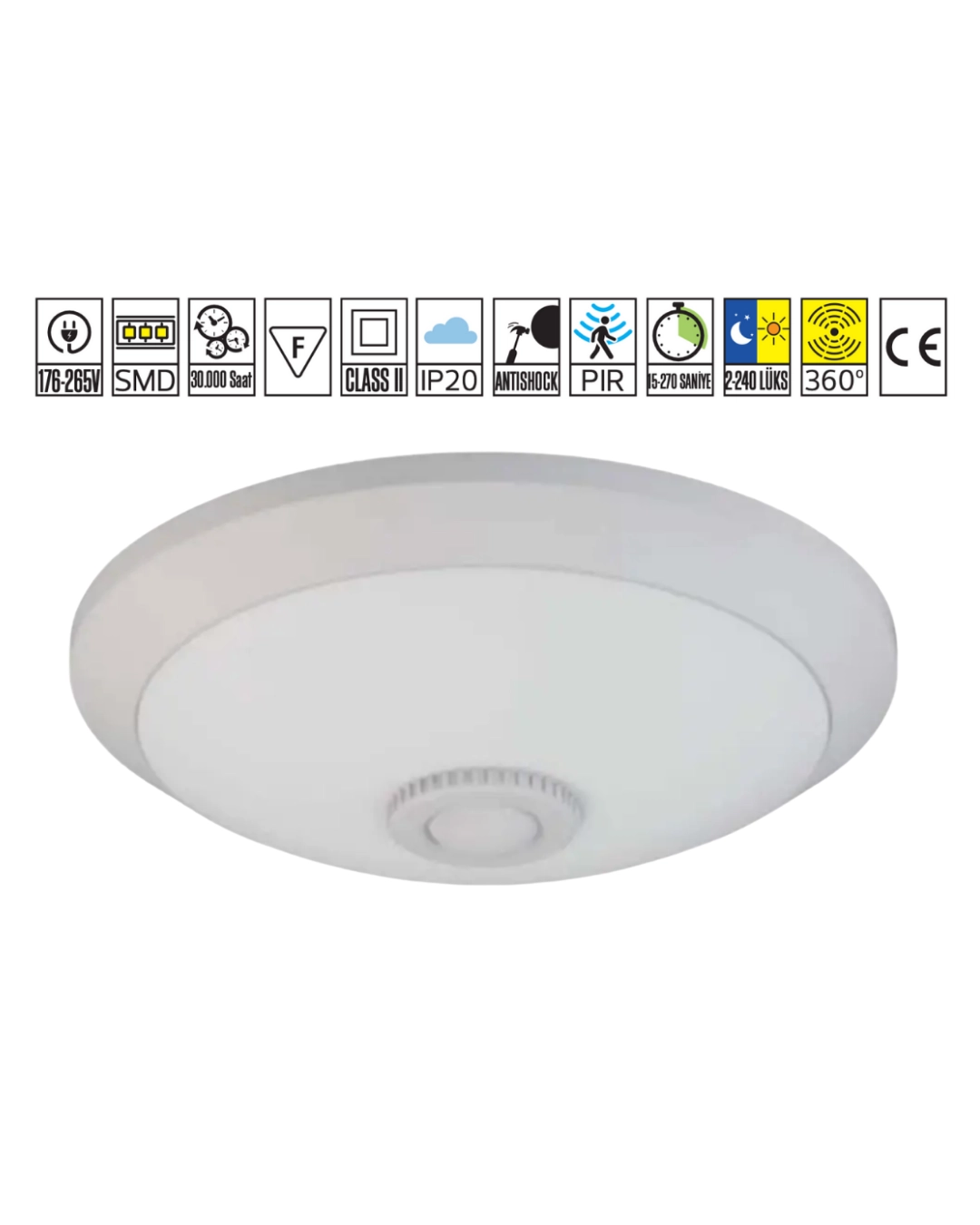 Horoz 400-120-143 Led 360° Sensörlü Tavan Armatürü 18W Beyaz Işık - Beyaz Kasa