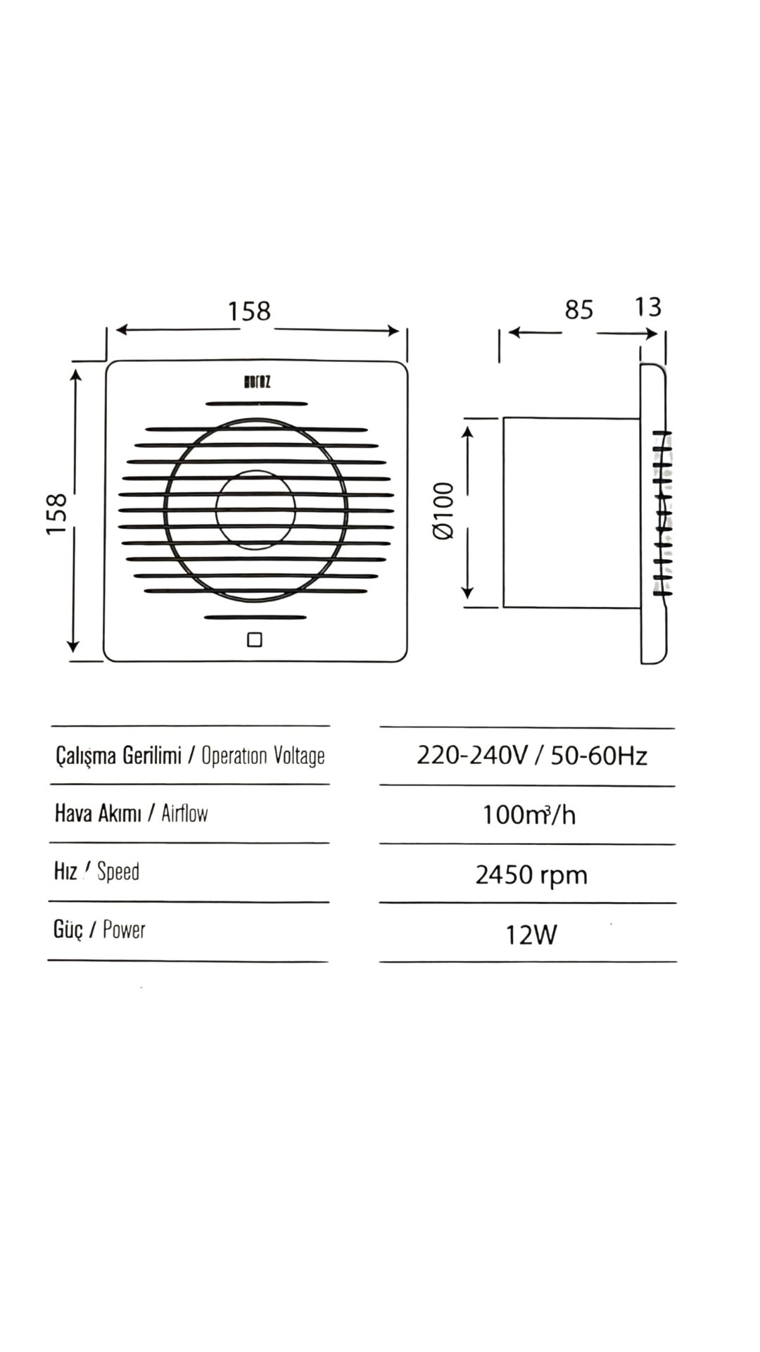 Horoz 500-000-100 Banyo Ve Tuvalet Aspiratörü - 100Ø