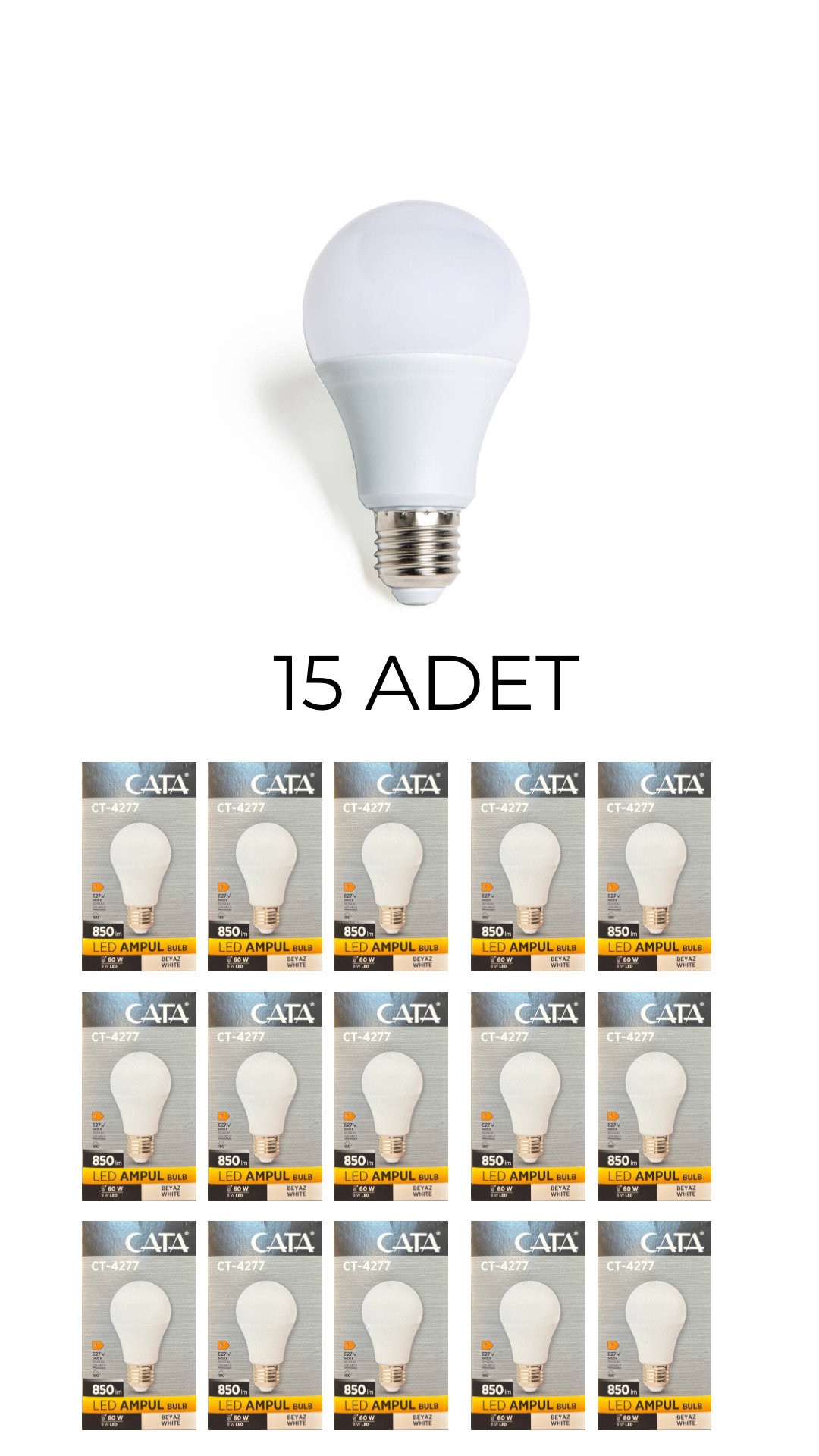 Cata CT-4277 Led Ampul 9W Beyaz Işık - 15’li Paket