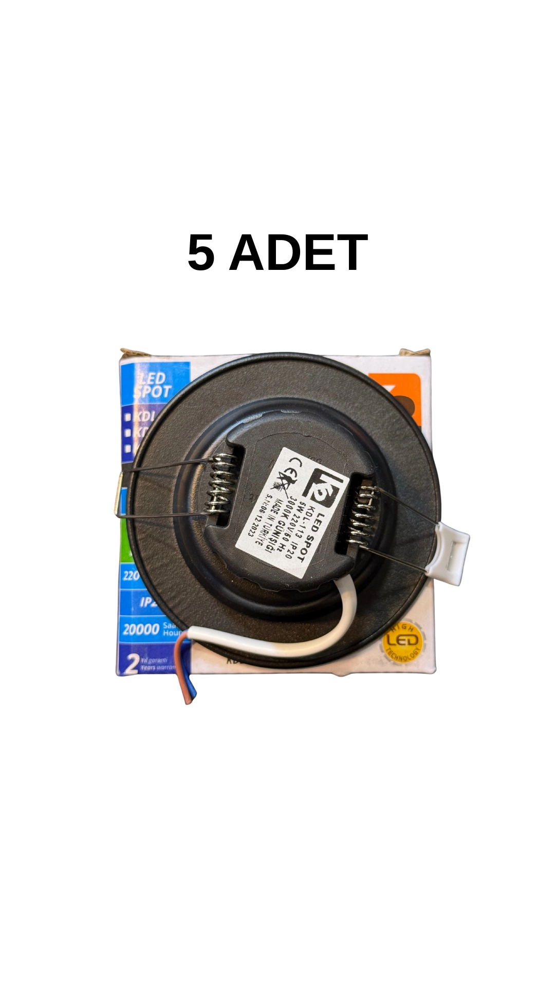 Kendal Elektrik KDL113 Led Spot 5W 3000K Günışığı (sarı ışık)  Siyah Kasa - 5’li Paket