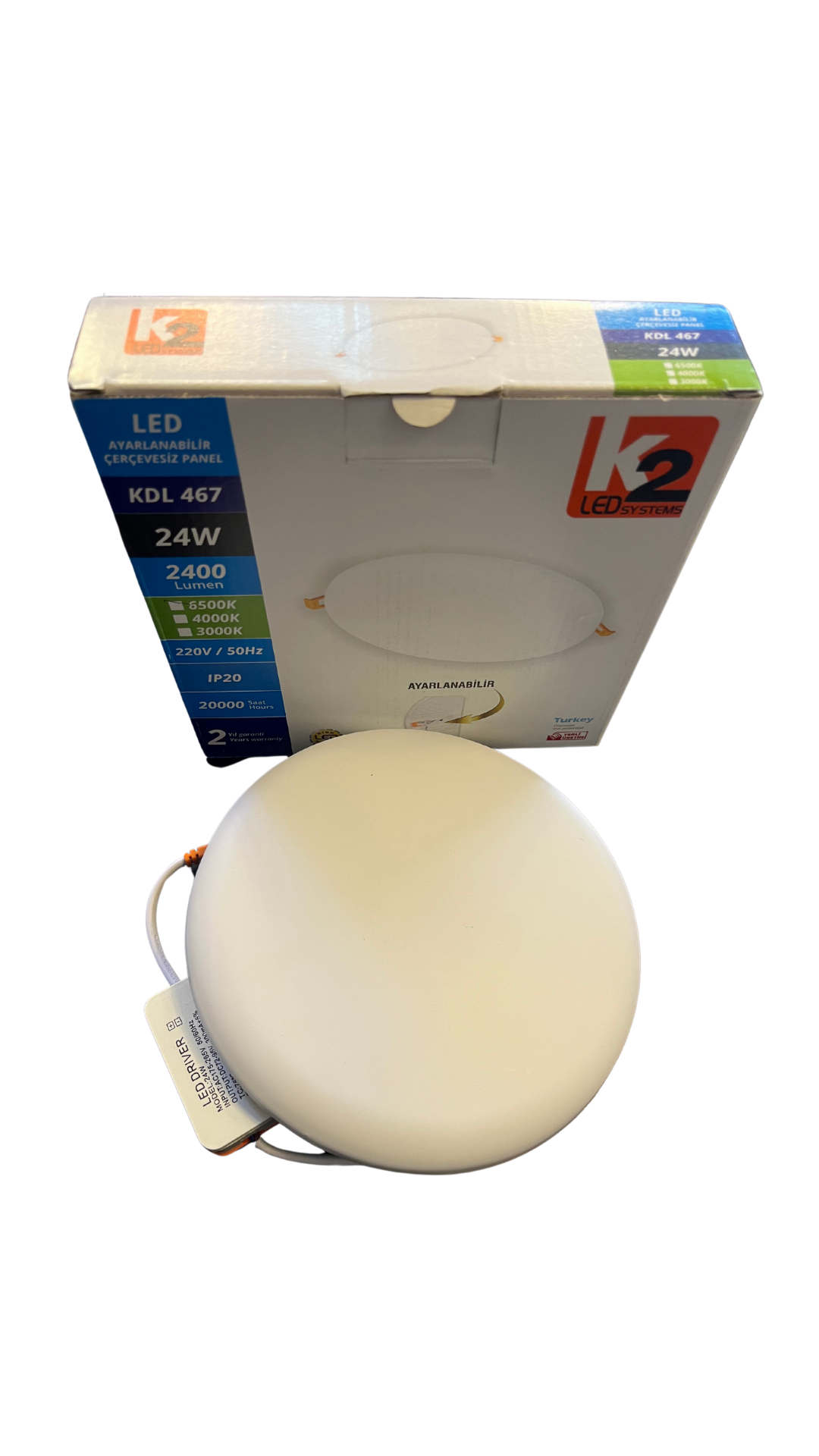 K2 KDL467 Ayarlanabilir Çerçevesiz Sıva Altı Led Panel 24W Beyaz Işık